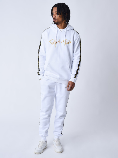 Embroidered band jogging bottoms - White