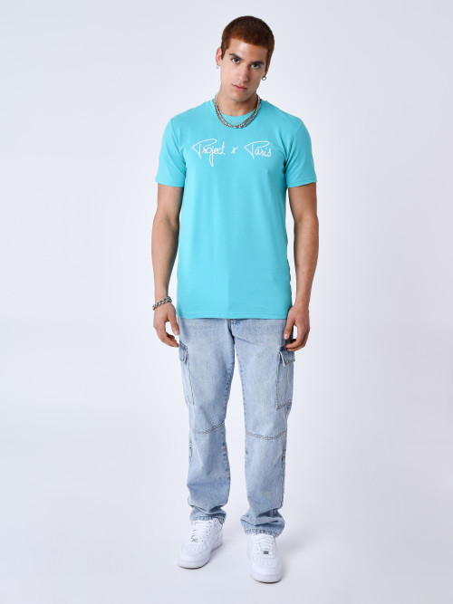 Tee-shirt basic broderie Essentials Project X Paris - Turquoise