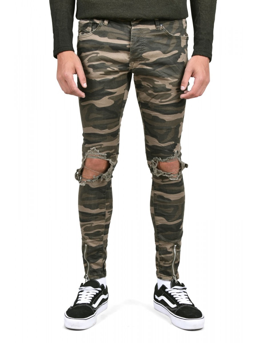 Skinny Jeans Camo with Open Hole Knee