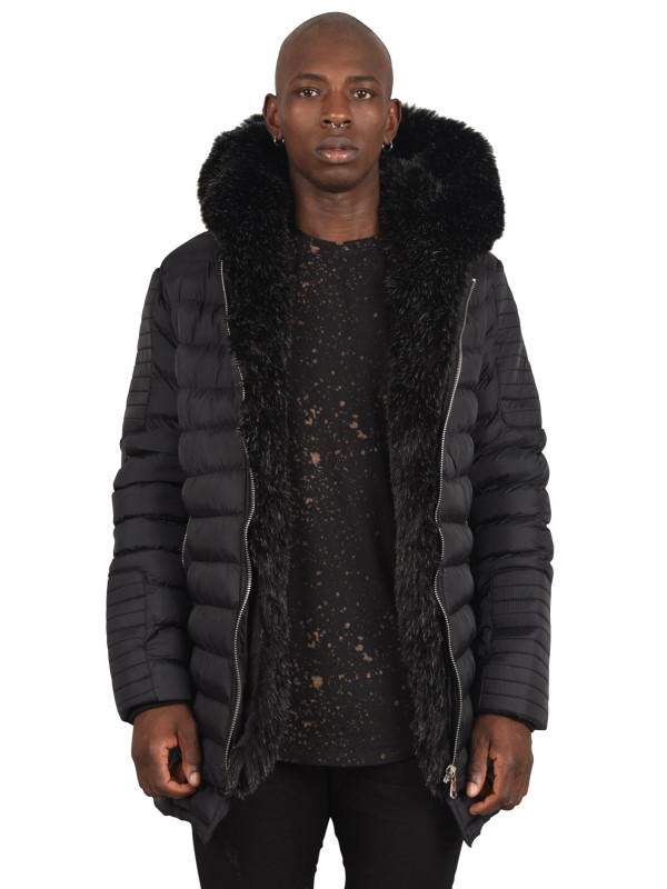 Longline Puffer Jacket With Faux Fur