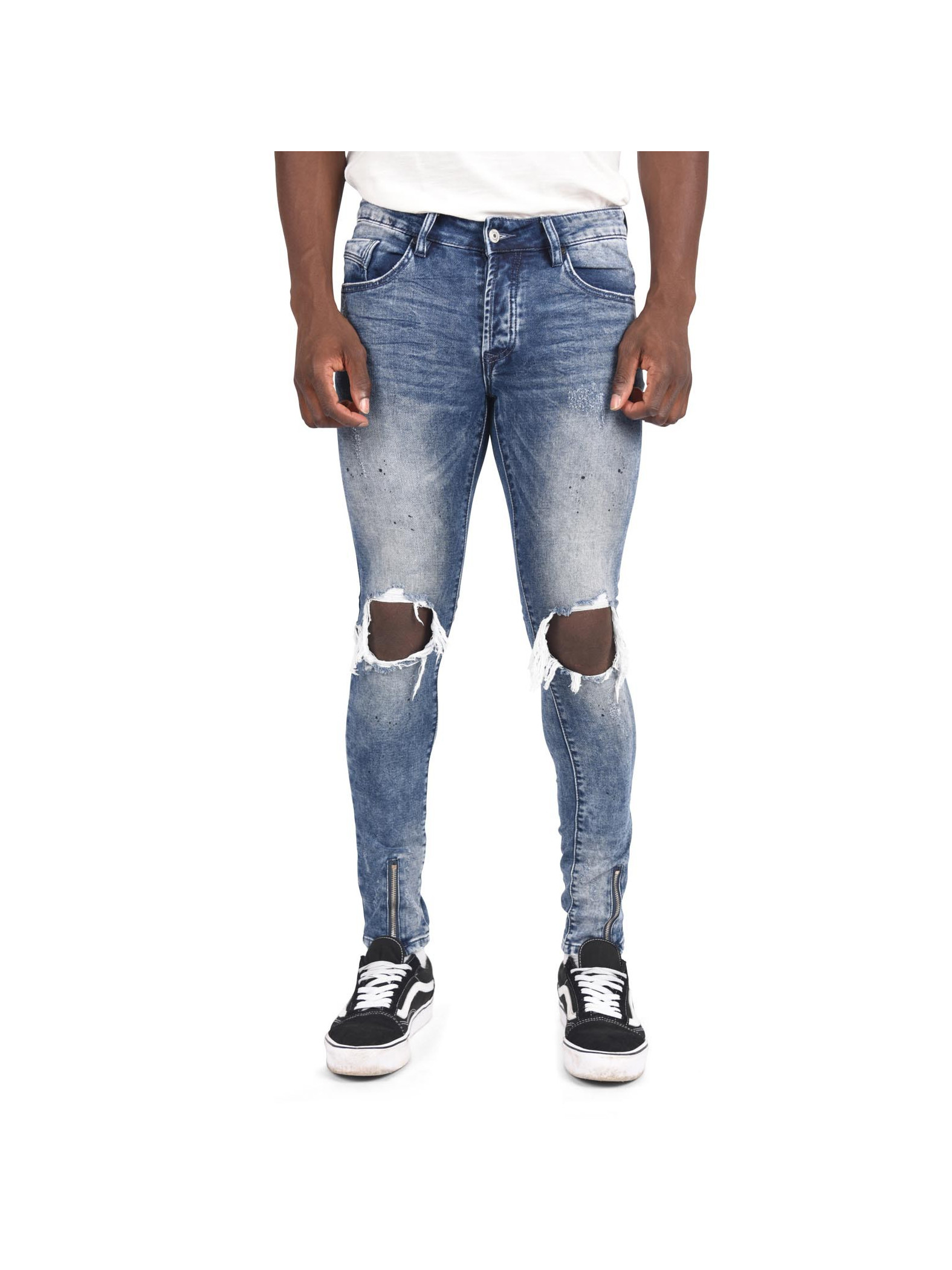 Men's Skinny Ripped Jeans in Grey Project X Paris