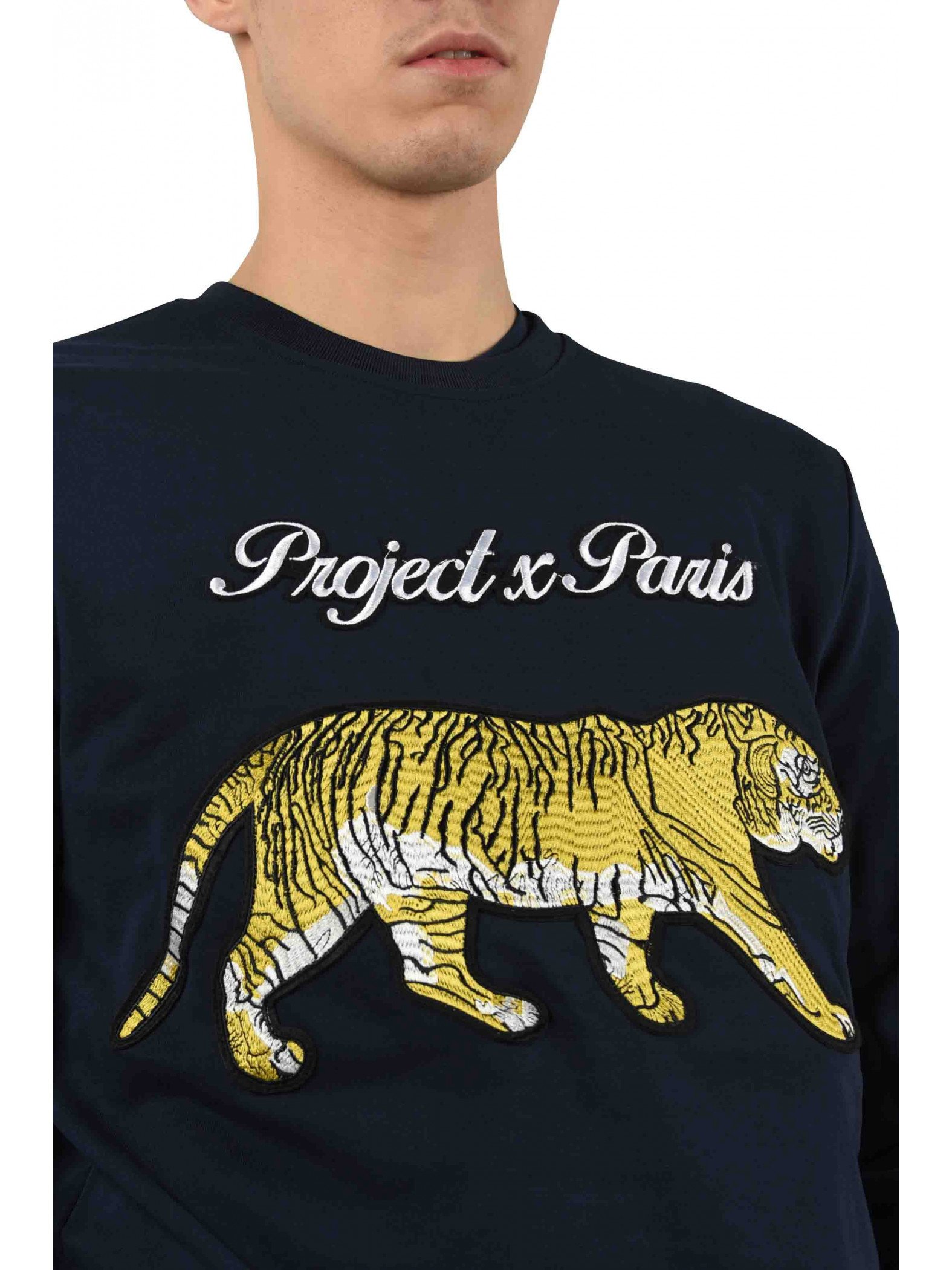 Sweat brodé Tiger liseré contrastant Homme Project X Paris