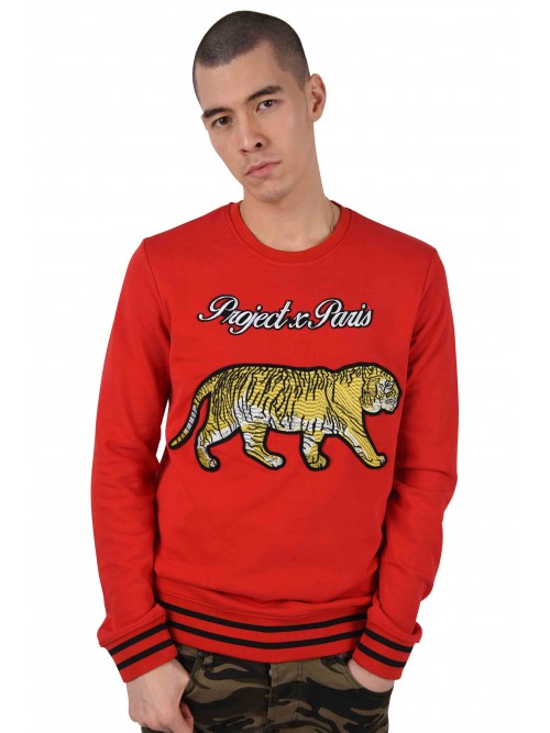 Sweatshirt with embroidered Tiger and contrast piping Project X Paris