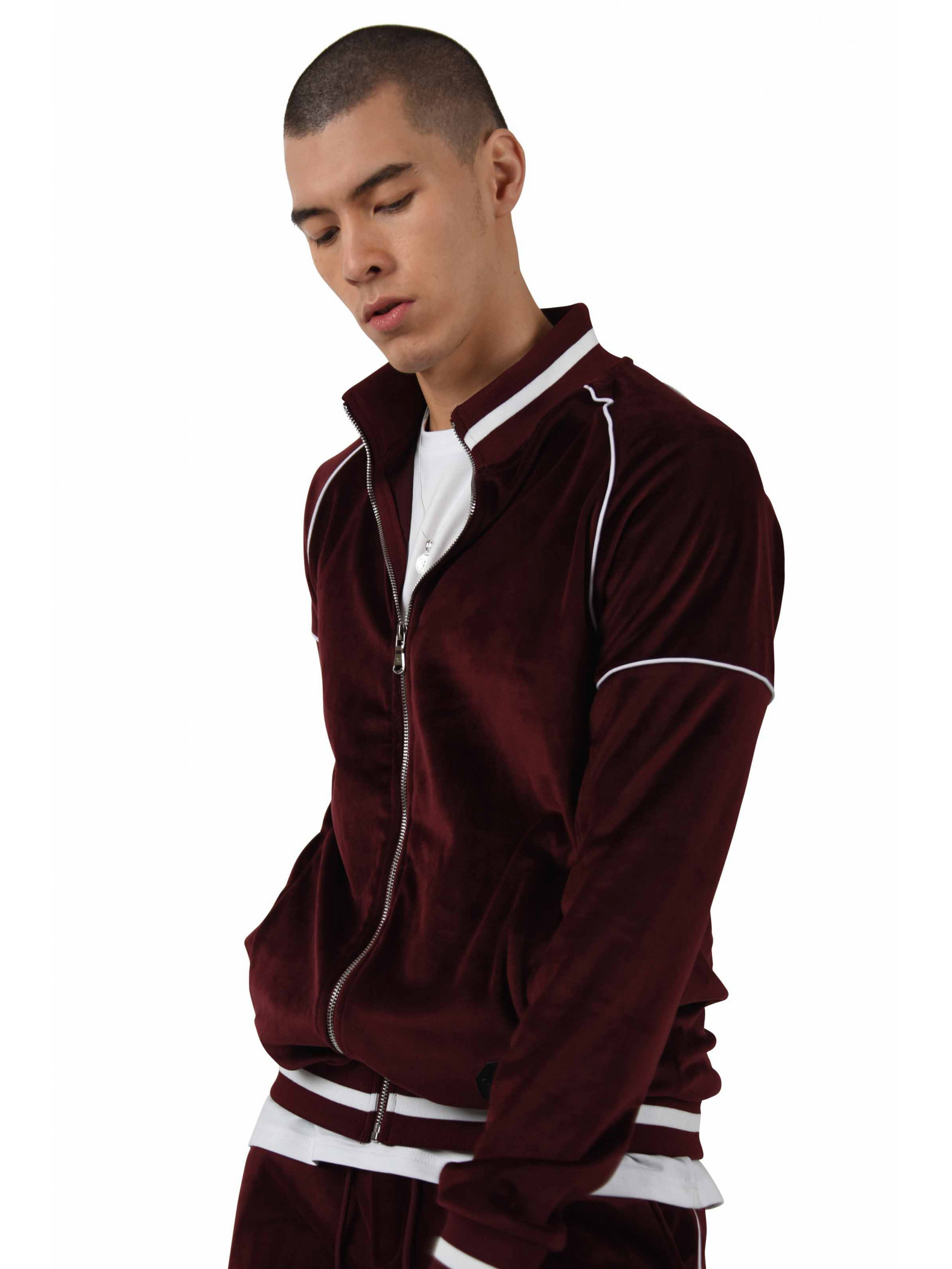 Zipped velour jacket with contrast collar Project X Paris