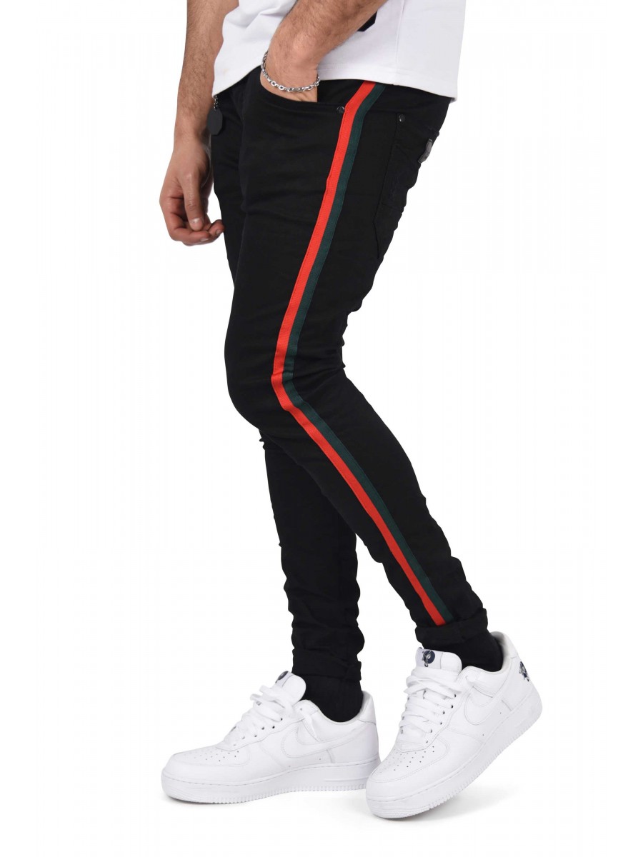 Skinny Jeans with Red Side Stripe