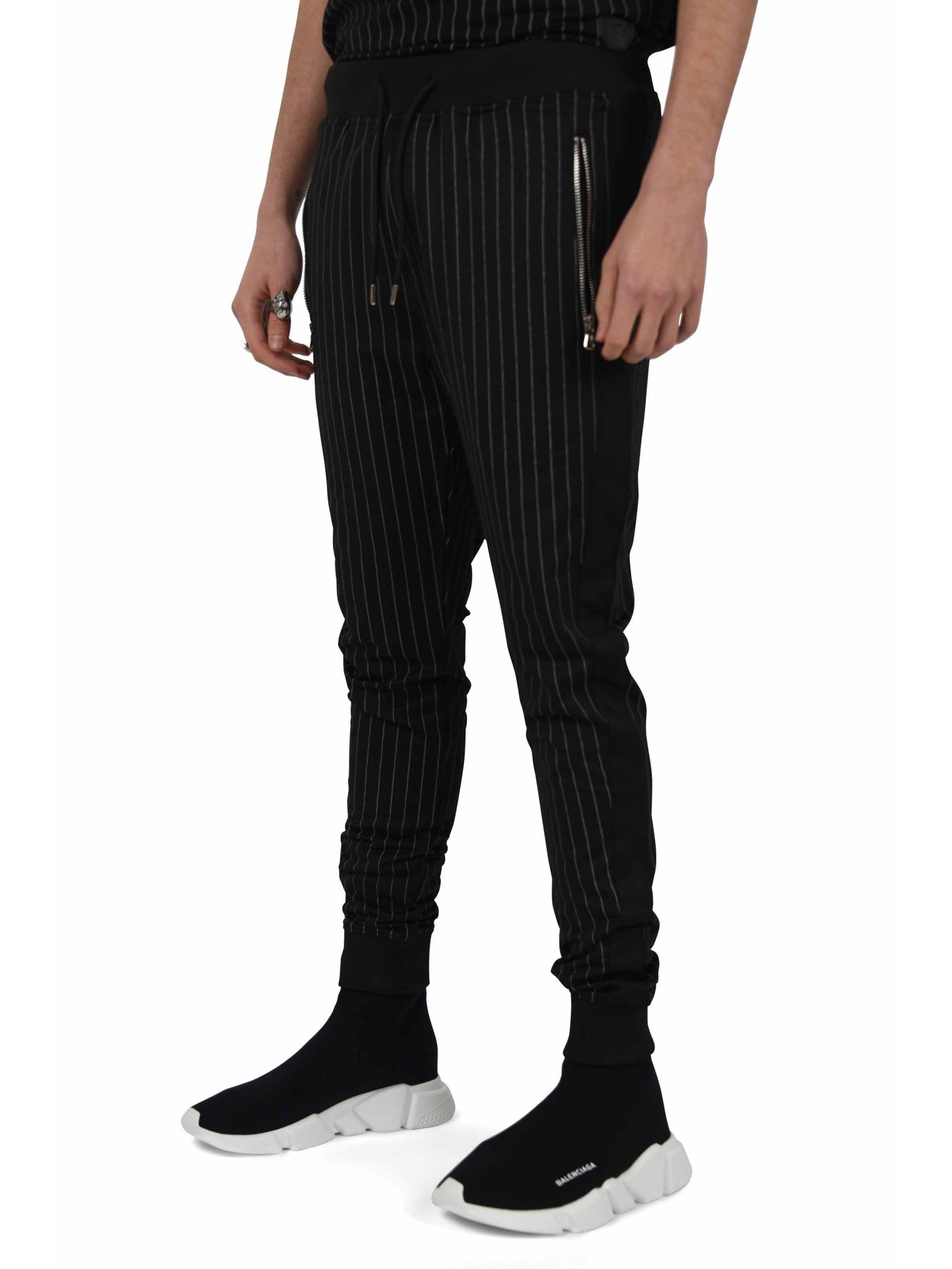black pinstripe joggers