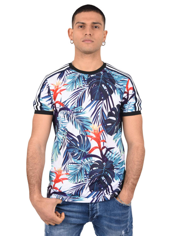 Tropical print Tee shirt with contrast stripes Project X Paris