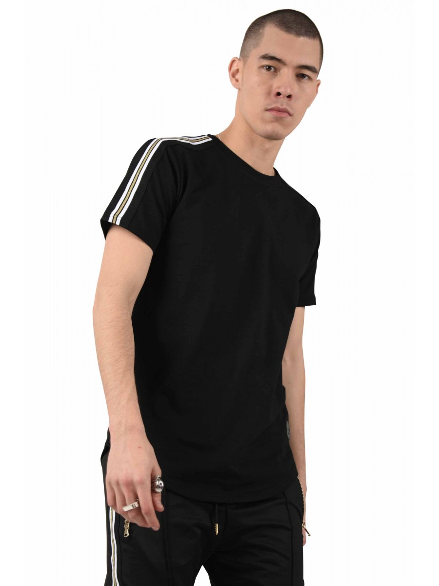 Plain T-Shirt with Contrasting Gold Stripe