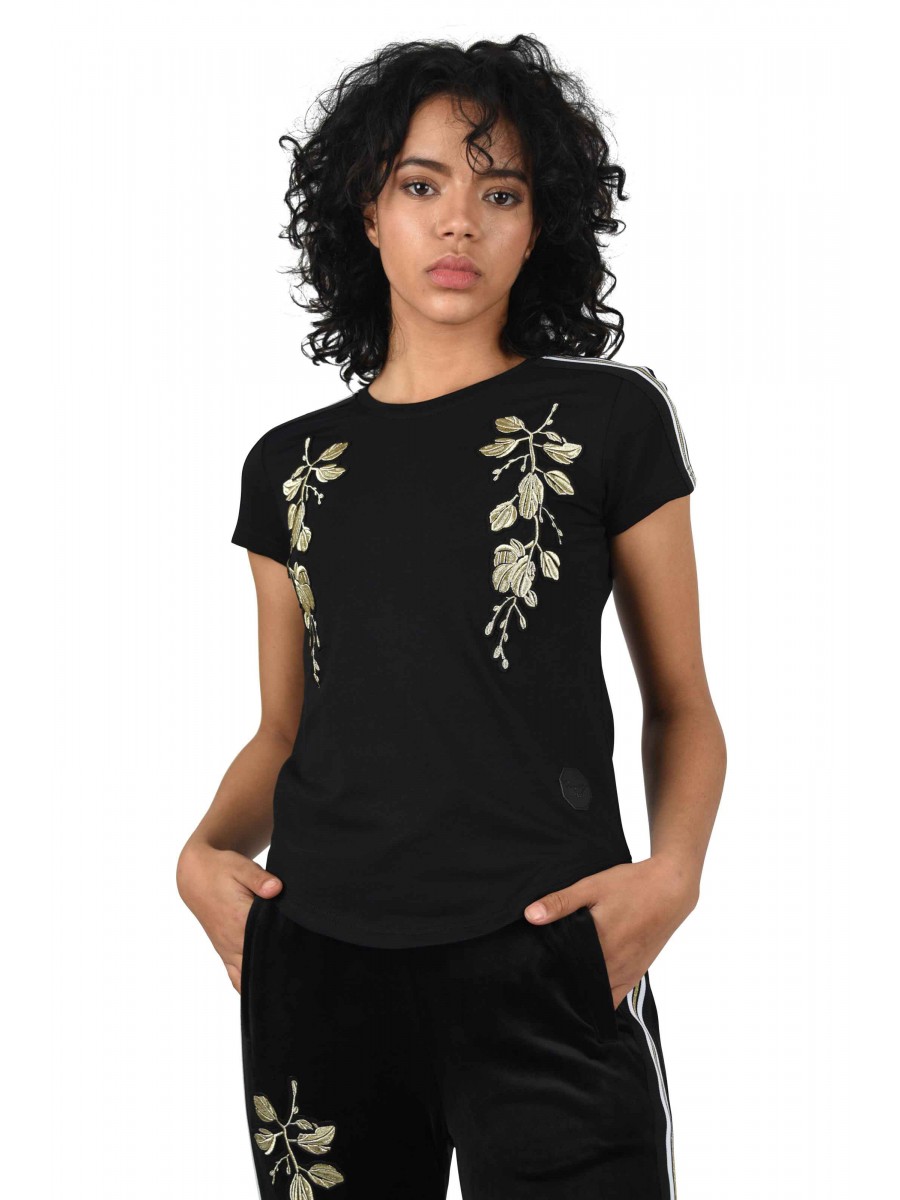 Embroidered gold flower tee shirt