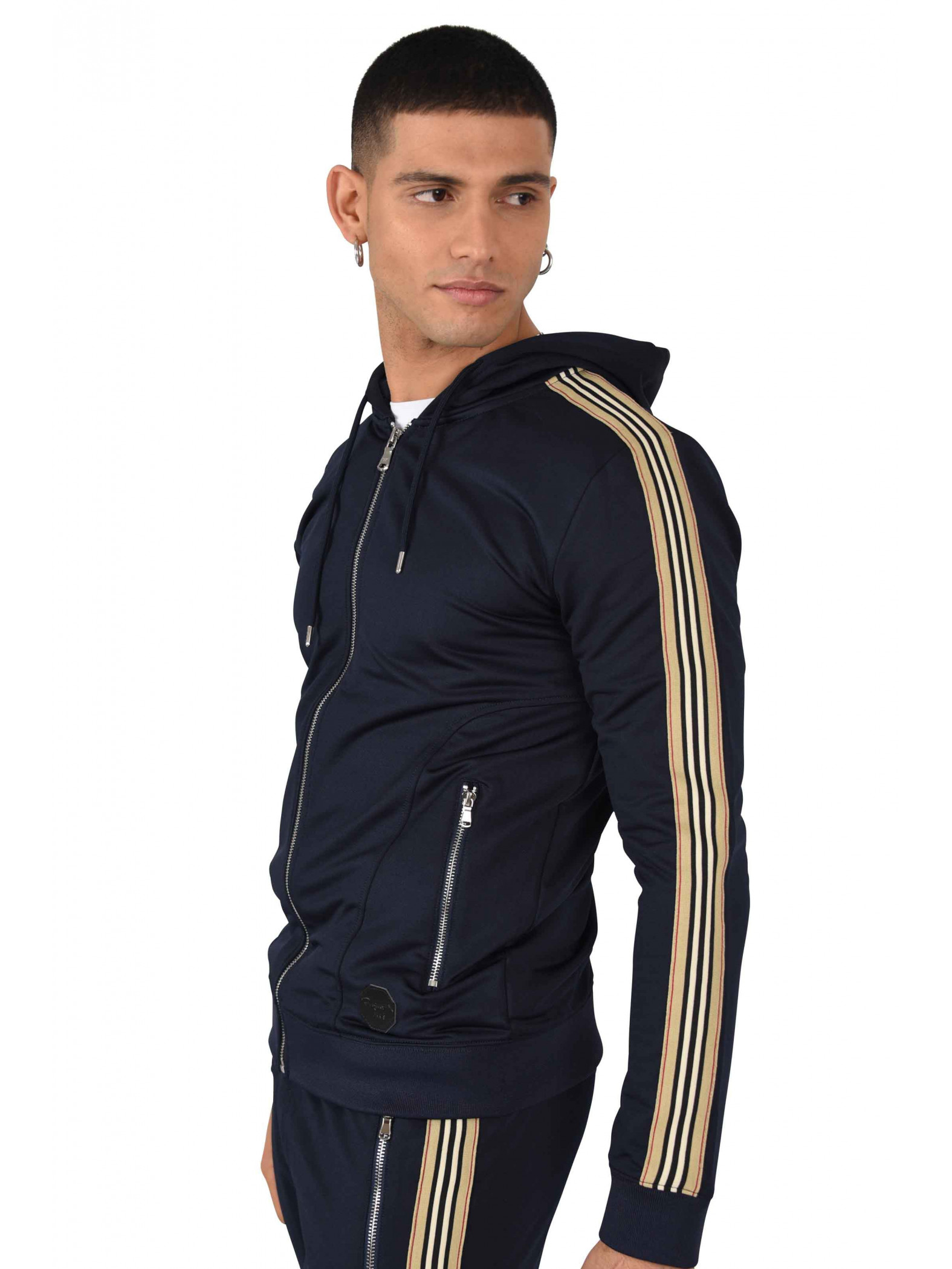 Men's zipped tracksuit jacket with side stripes.