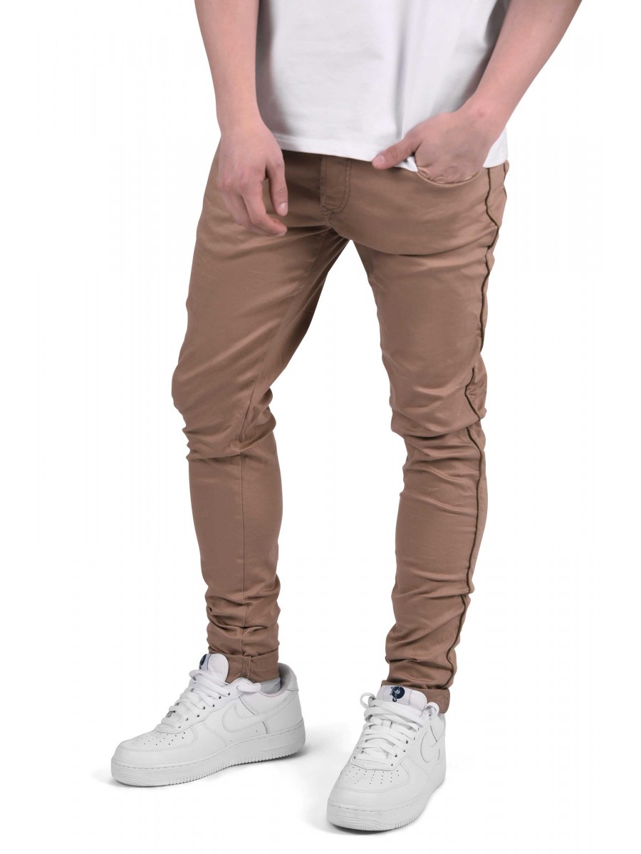 Slim-fit pants with side piping