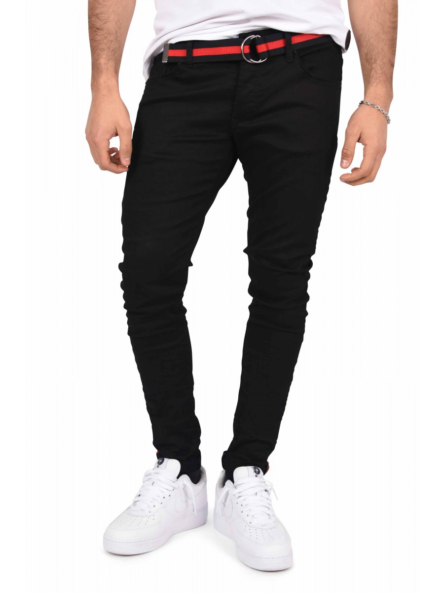 Slim-fit pants with two-tone belt