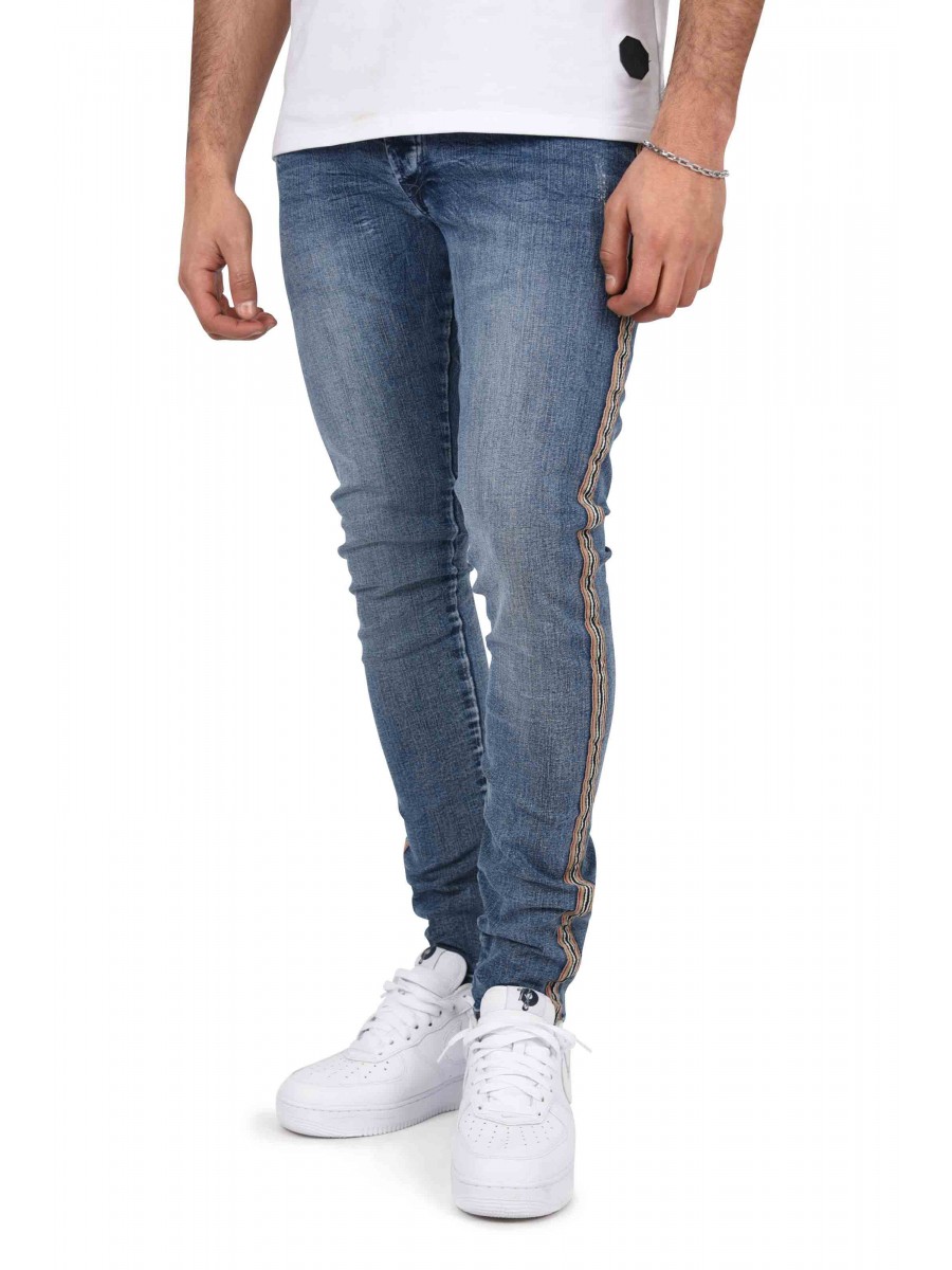 Washed slim jeans with equestrian stripes