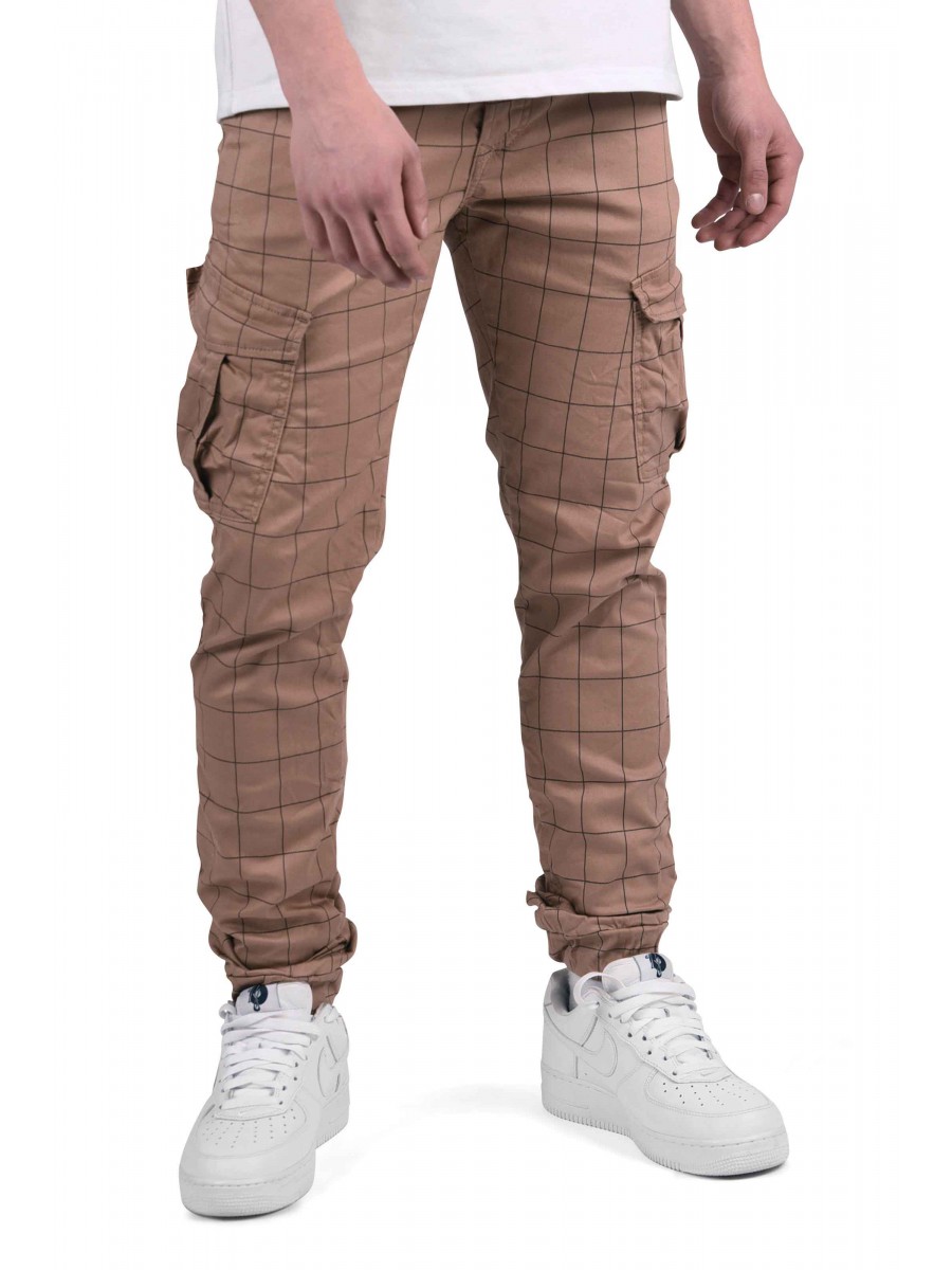 Slim fit cargo pants with check and pinstripes