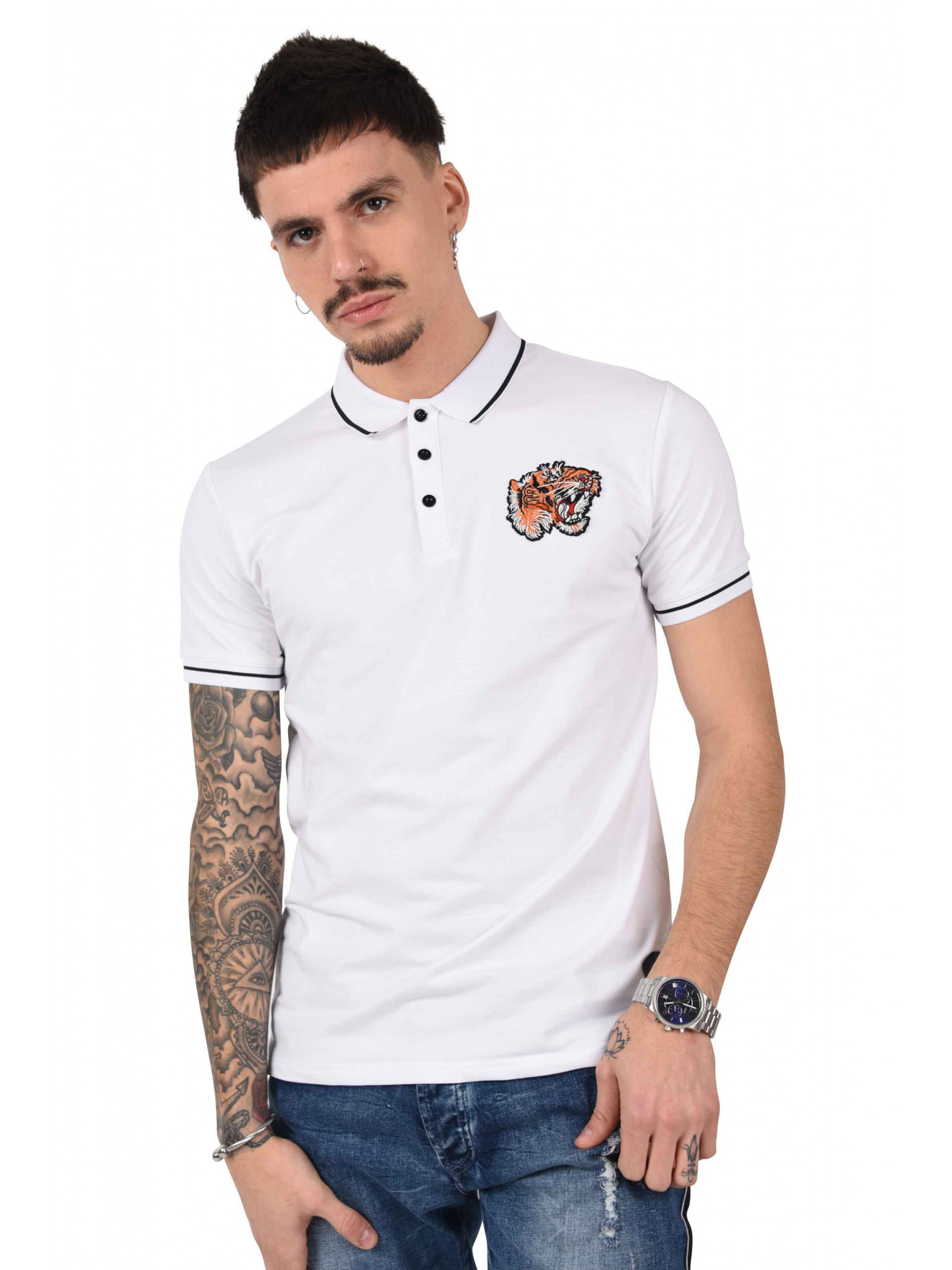 Polo tee shirt with button-down collar and tiger patch Project X Paris