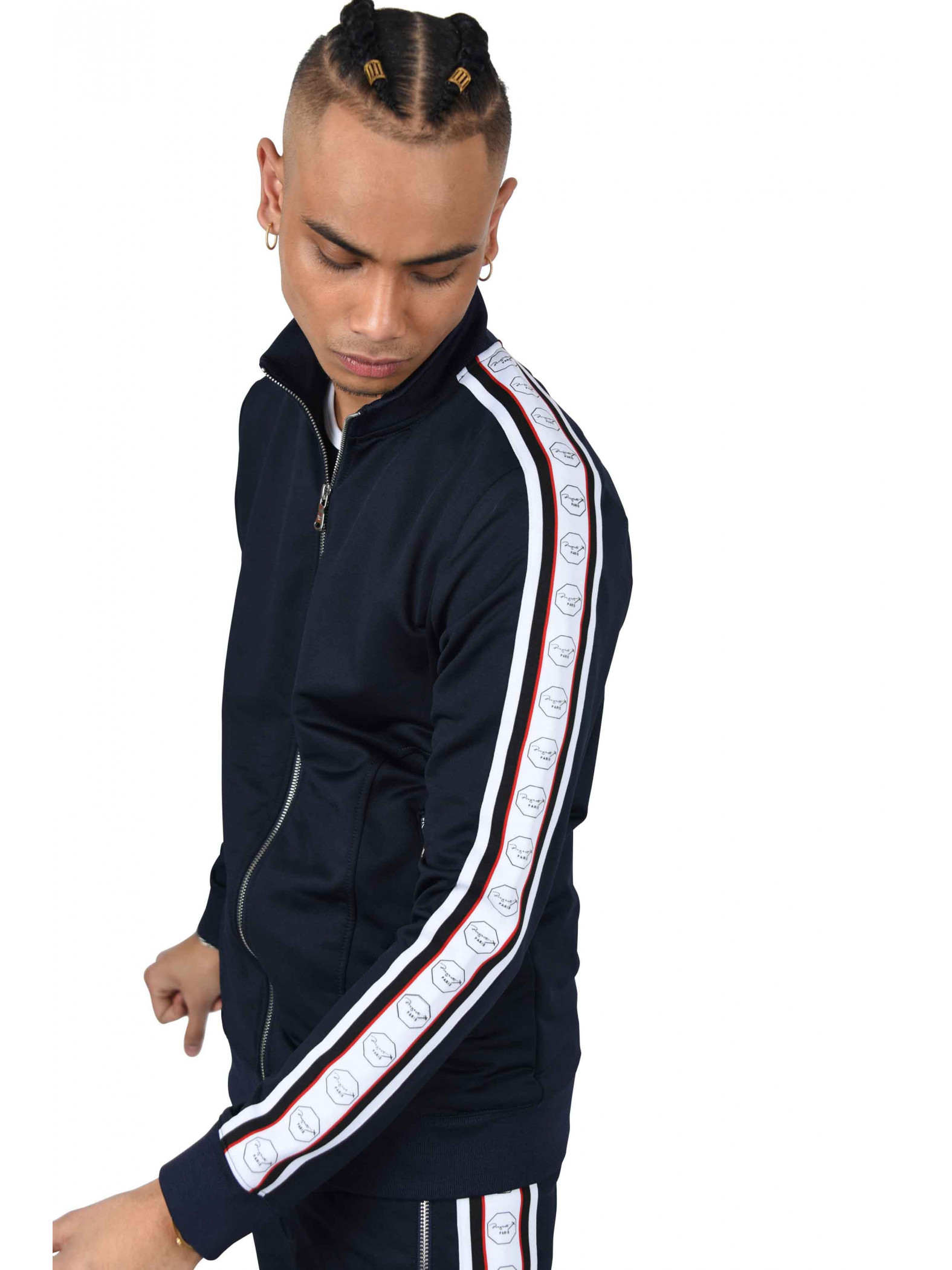 Zipped jacket with contrast stripes and octagons Project X Paris