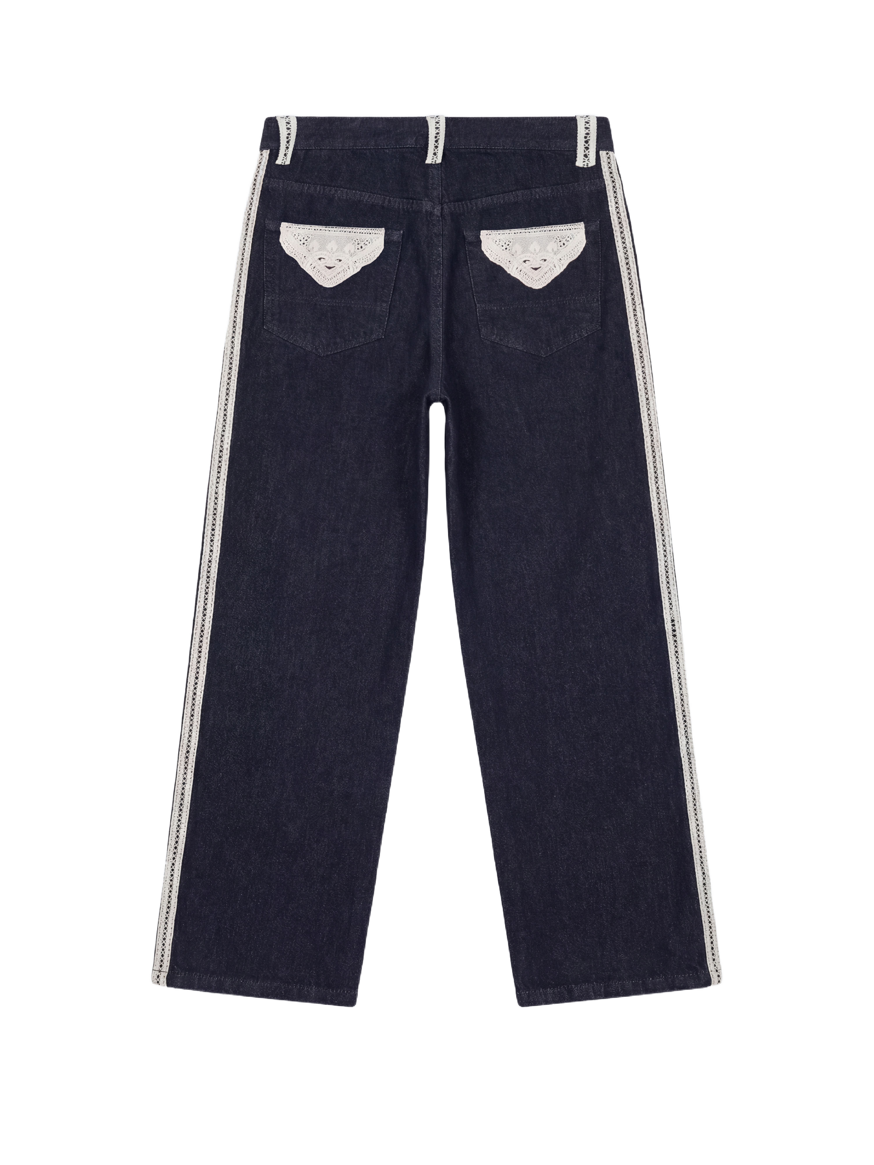 Jeans dwukolorowe z detalami z koronki-8