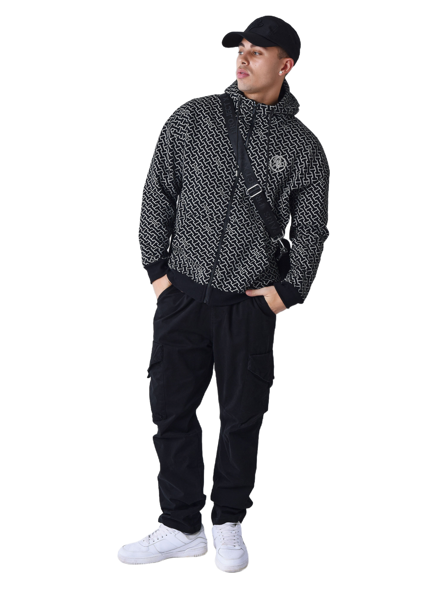 sweat-a-capuche-zippe-imprime-monogramme-noir