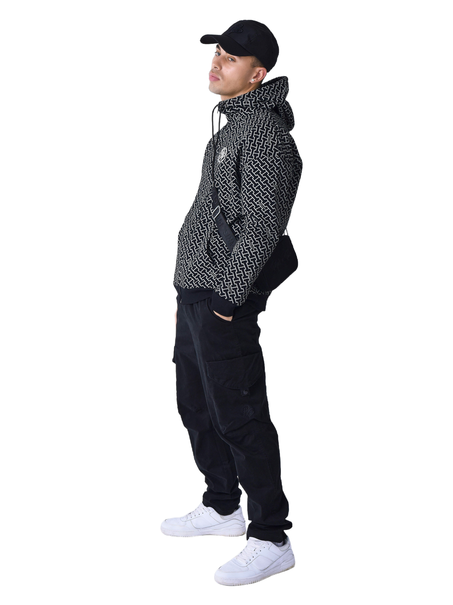 sweat-a-capuche-zippe-imprime-monogramme-noir