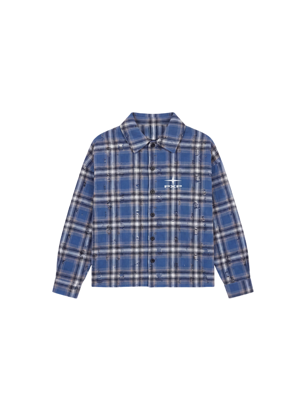 Langarm kariertes Hemd Blau – 6