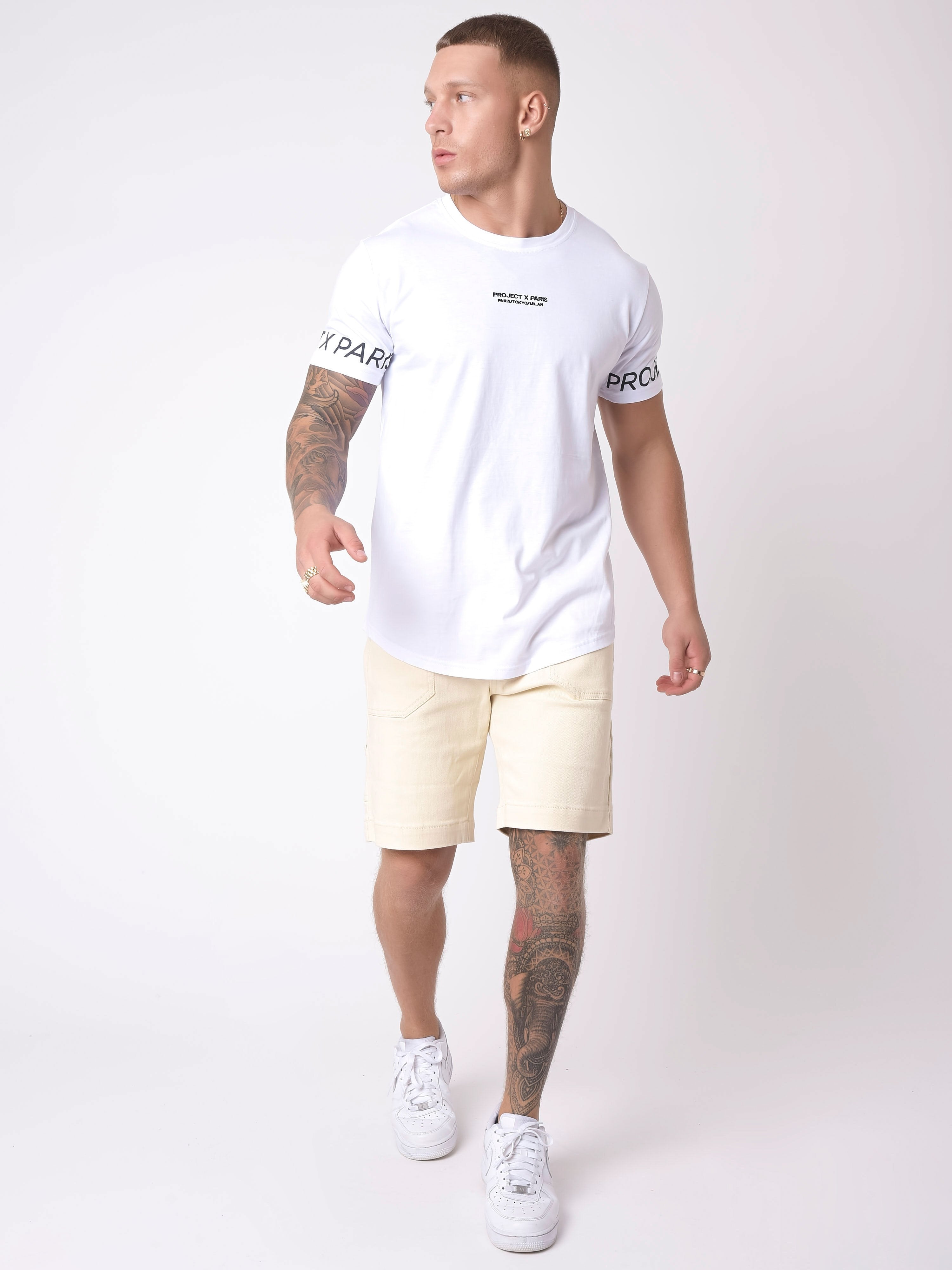 Short style denim avec empiècement couture-1