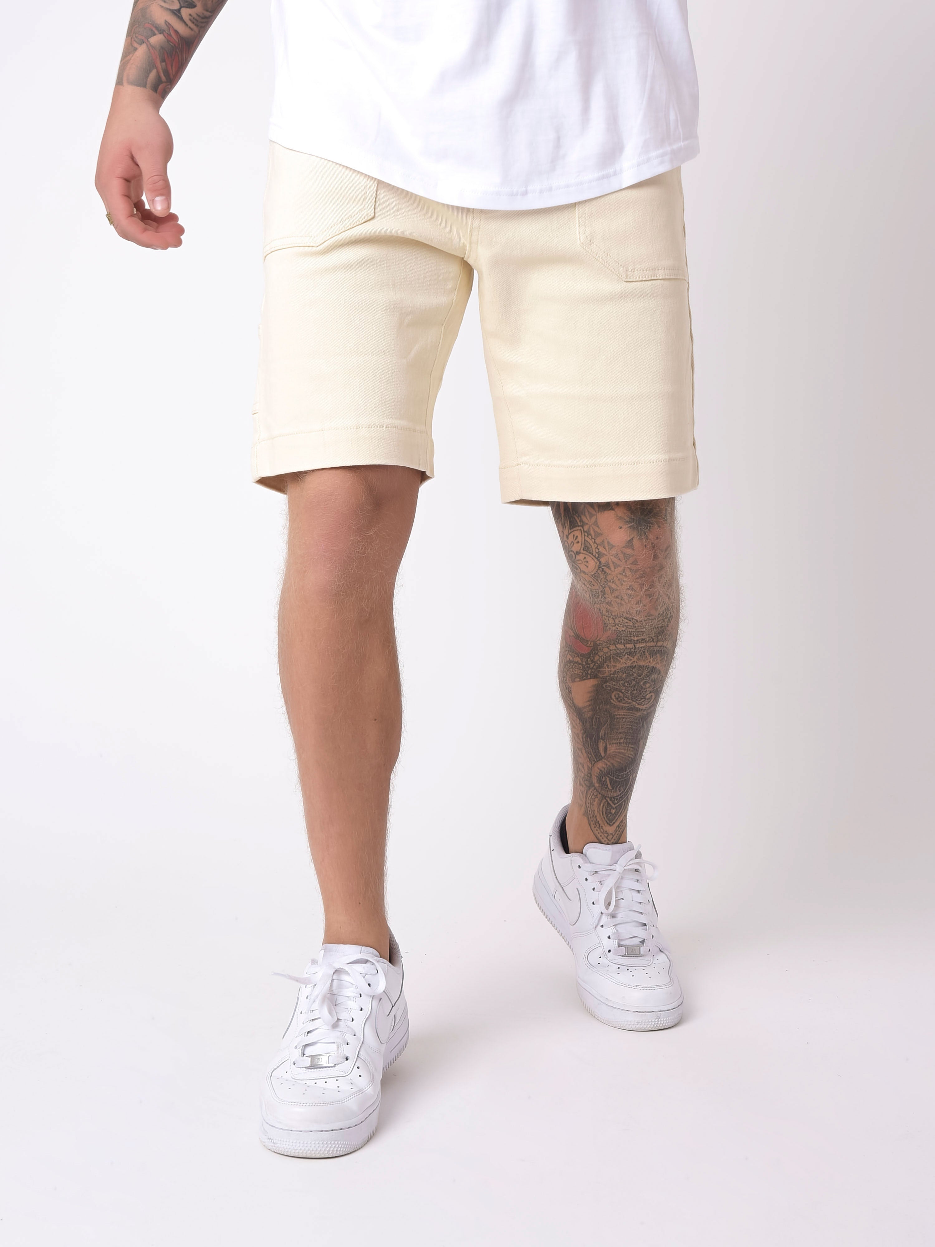 Short style denim avec empiècement couture-3