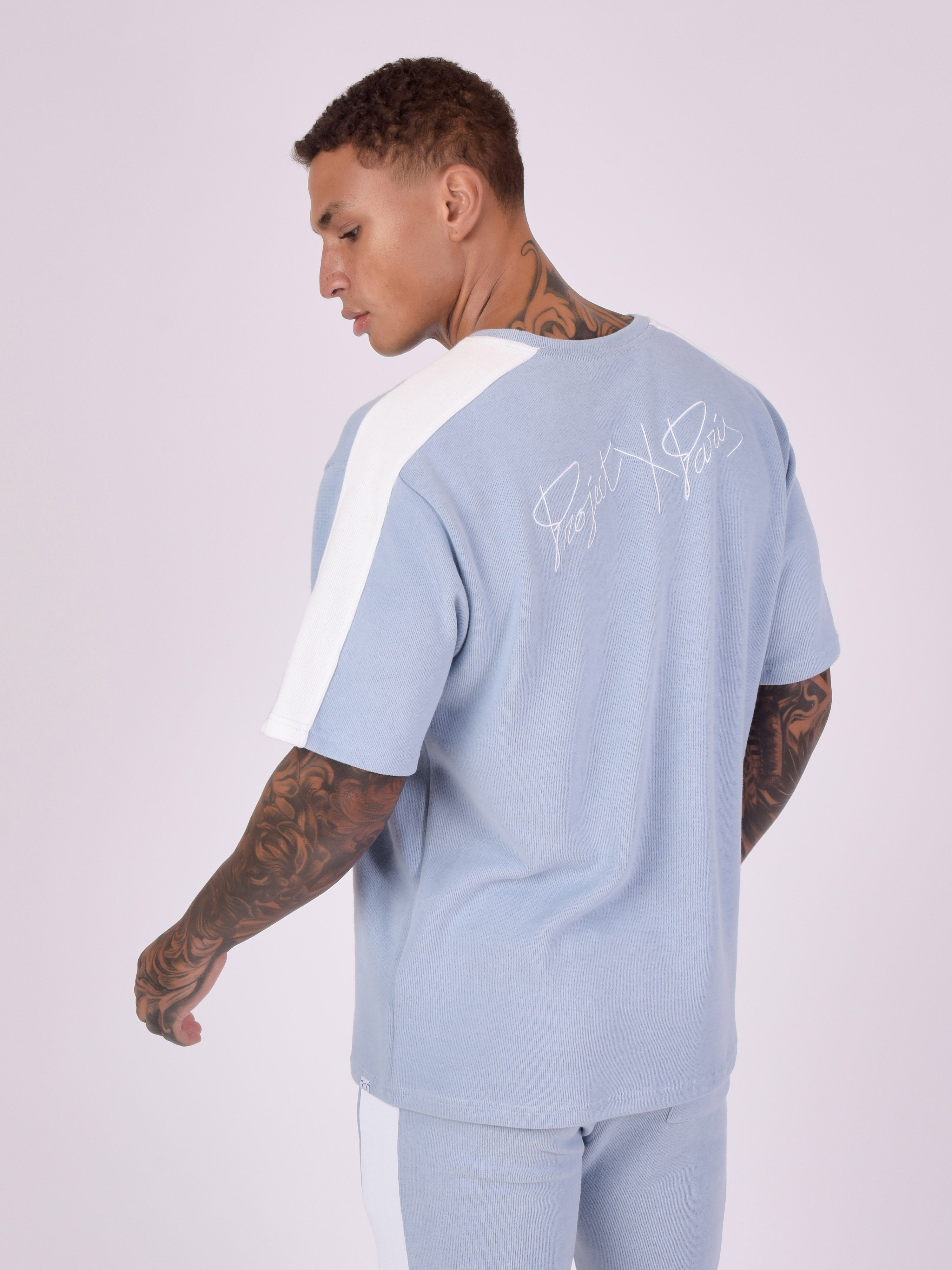 Two-tone mesh style T-shirt-5