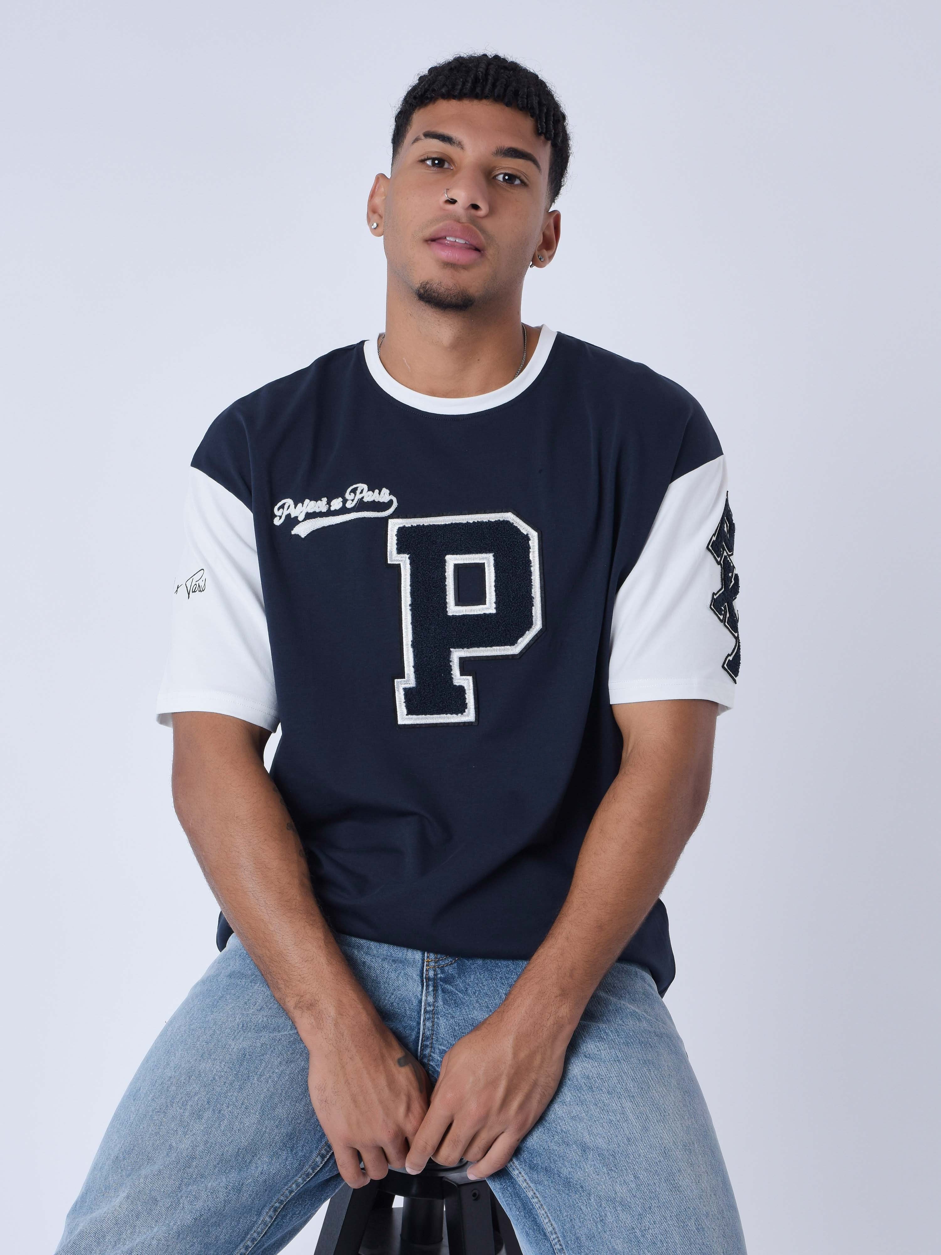 T-shirt bicolore style universitaire-2