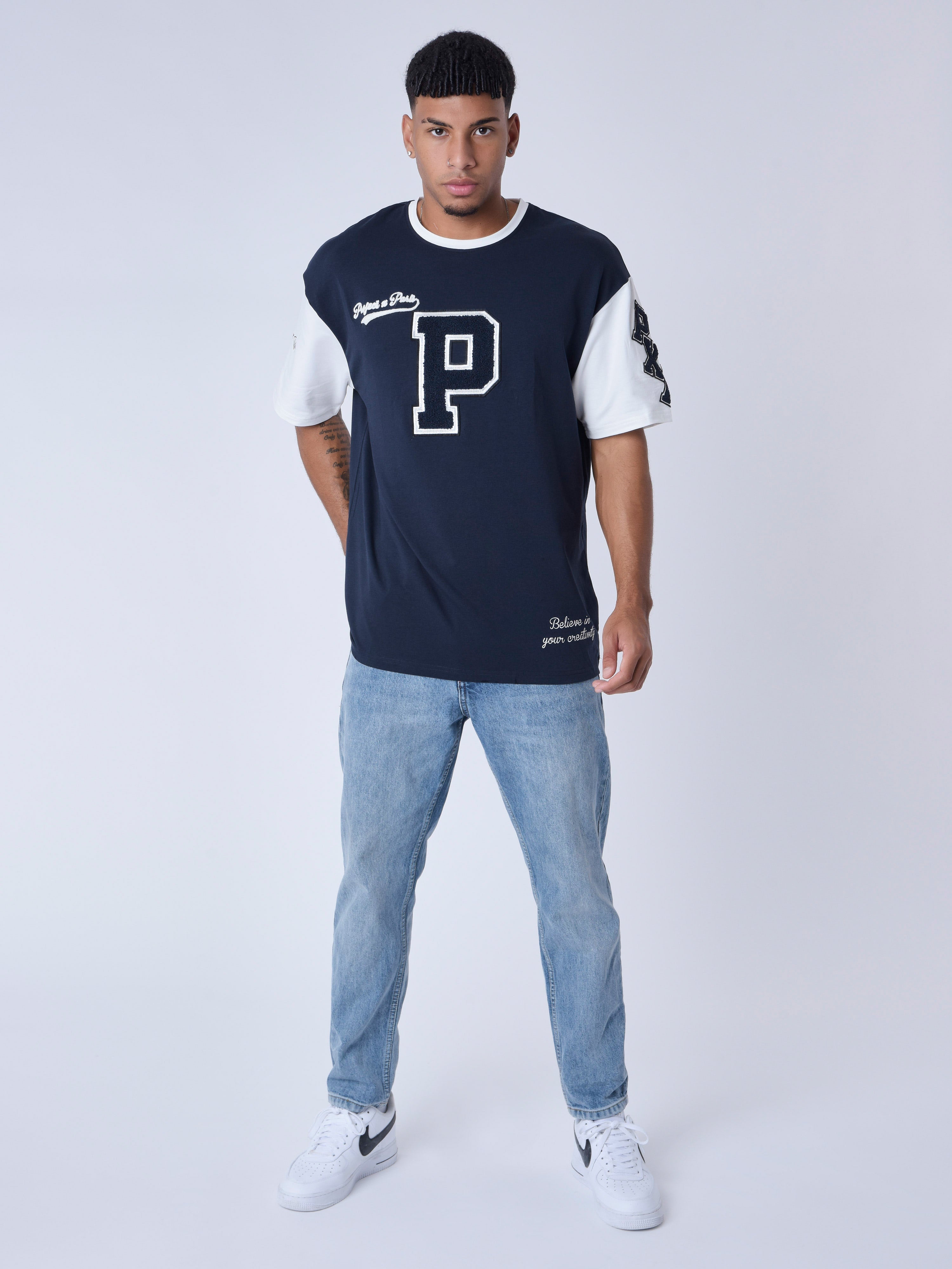 T-shirt bicolore style universitaire-3