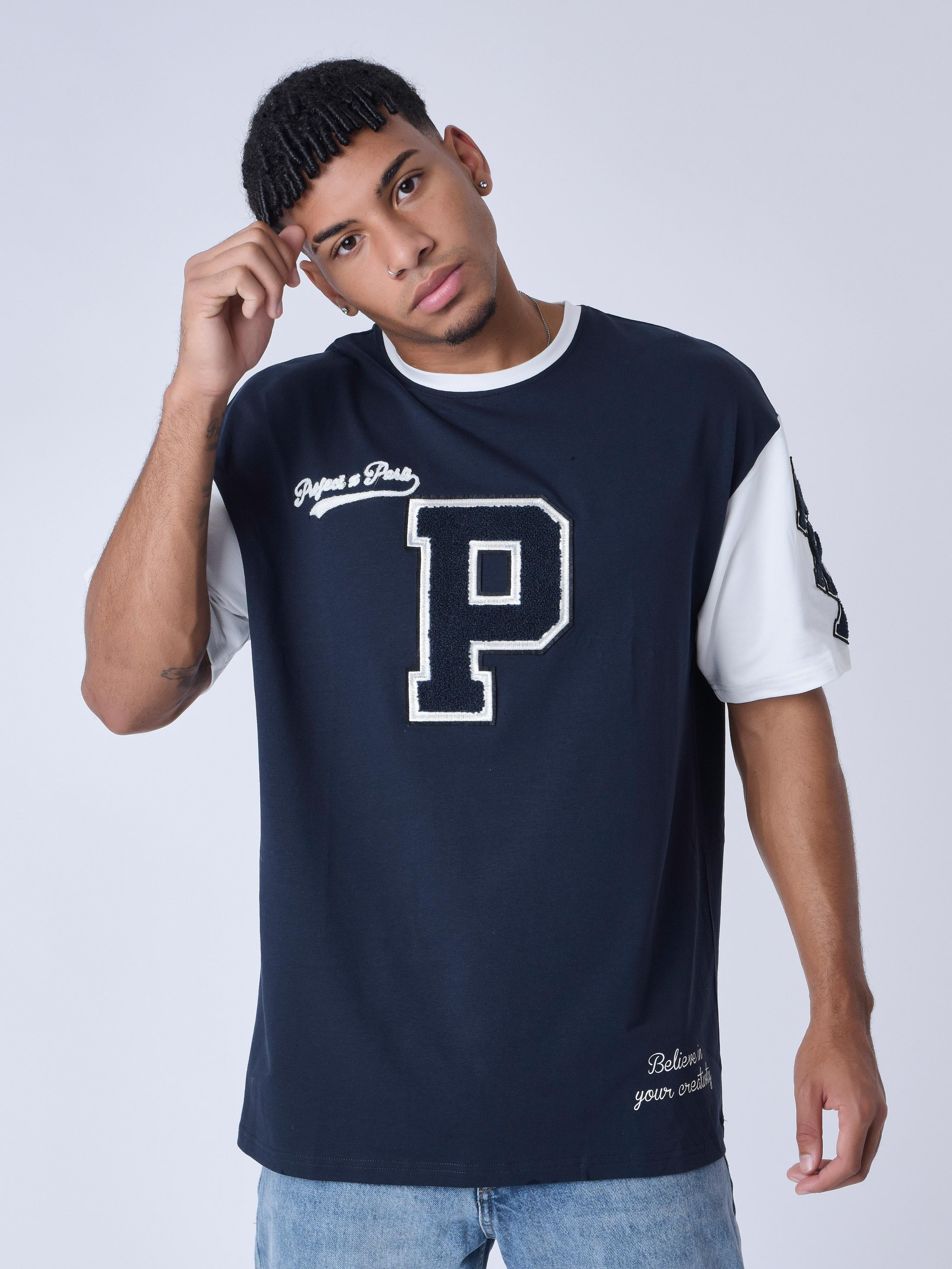 T-shirt bicolore style universitaire-1