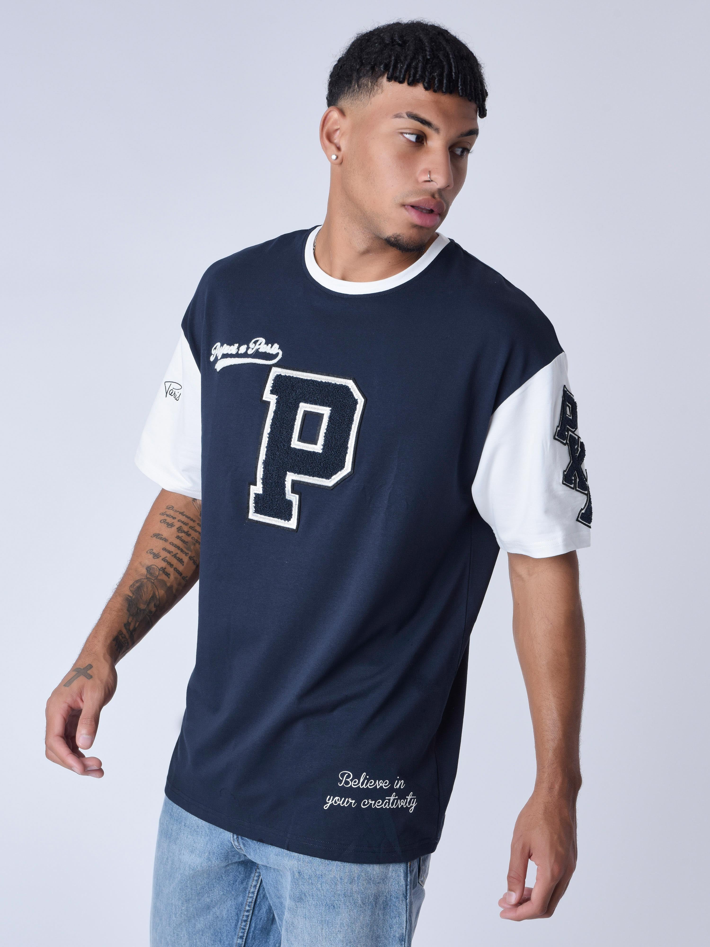 T-shirt bicolore style universitaire-4