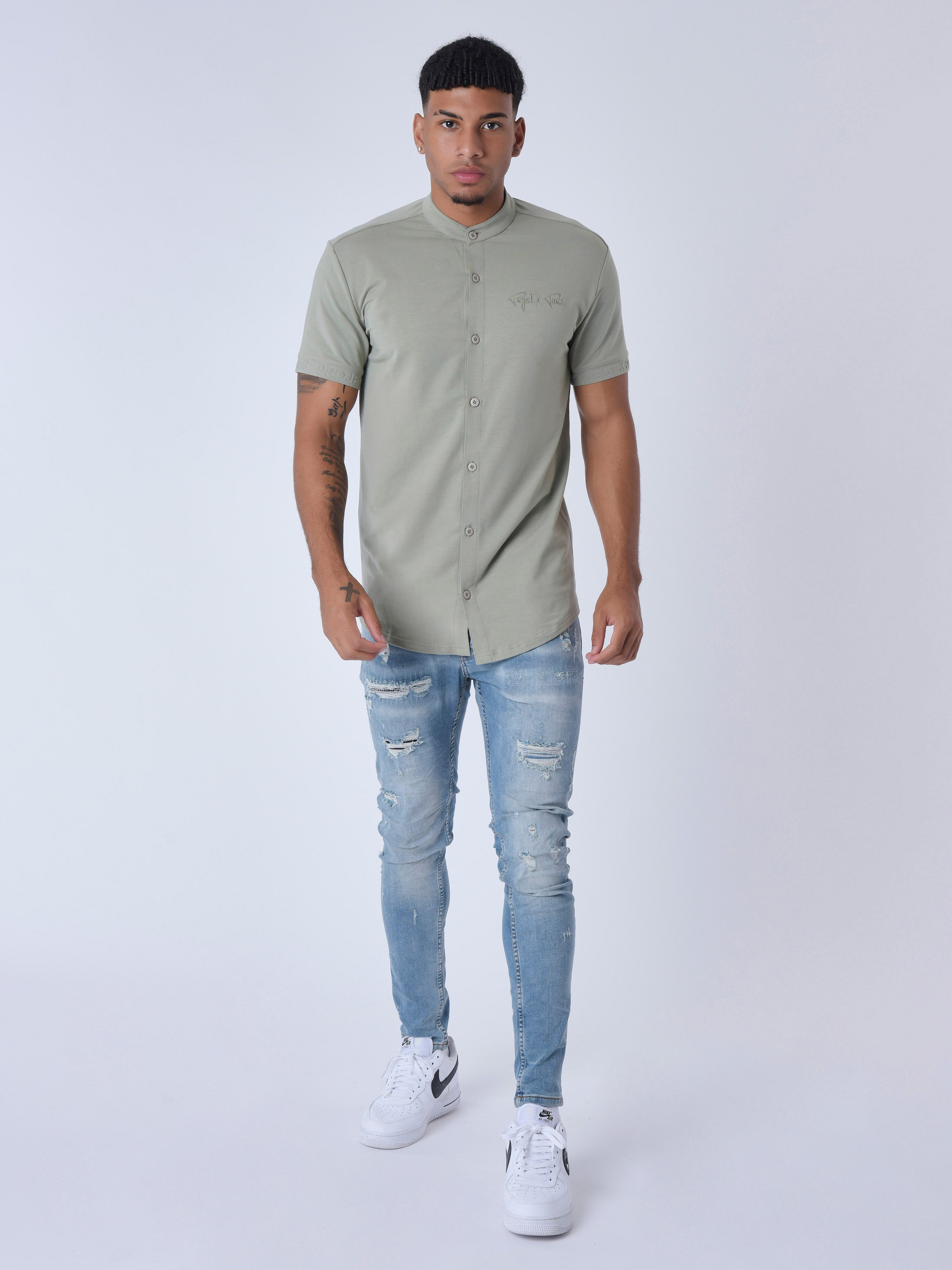 Short Sleeve Mao Collar Shirt-3