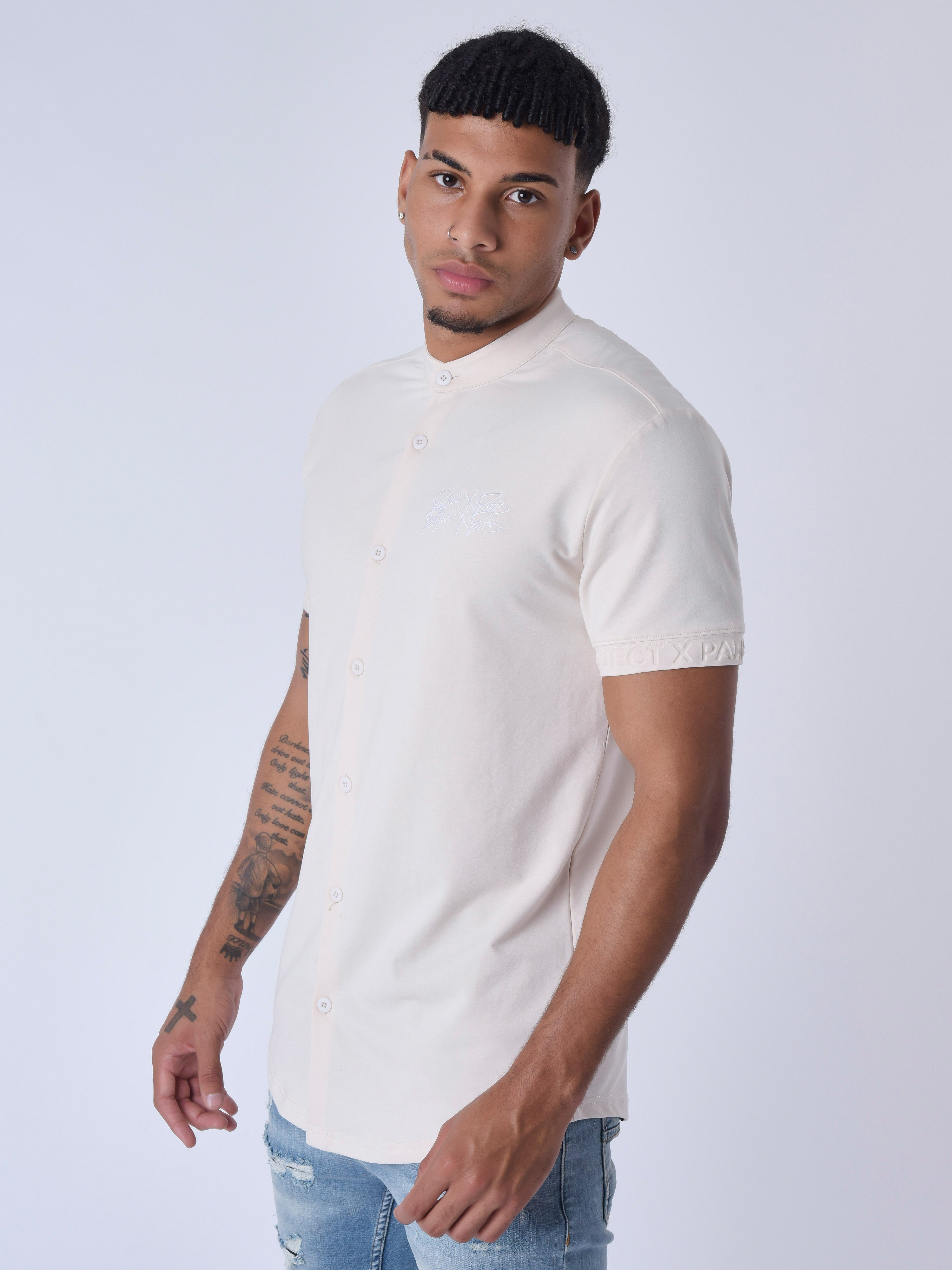 Short Sleeve Mao Collar Shirt-4