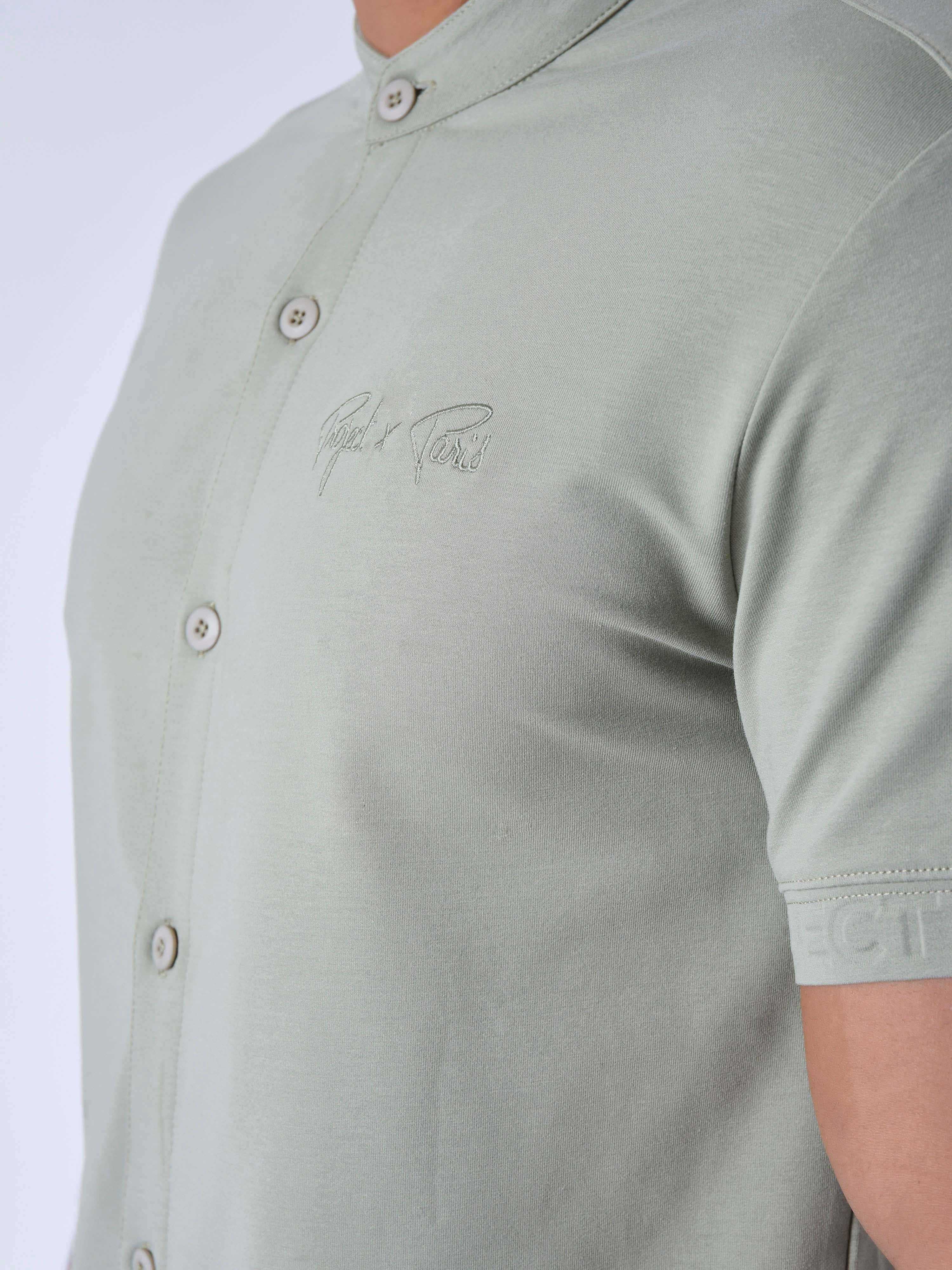 Short Sleeve Mao Collar Shirt-6