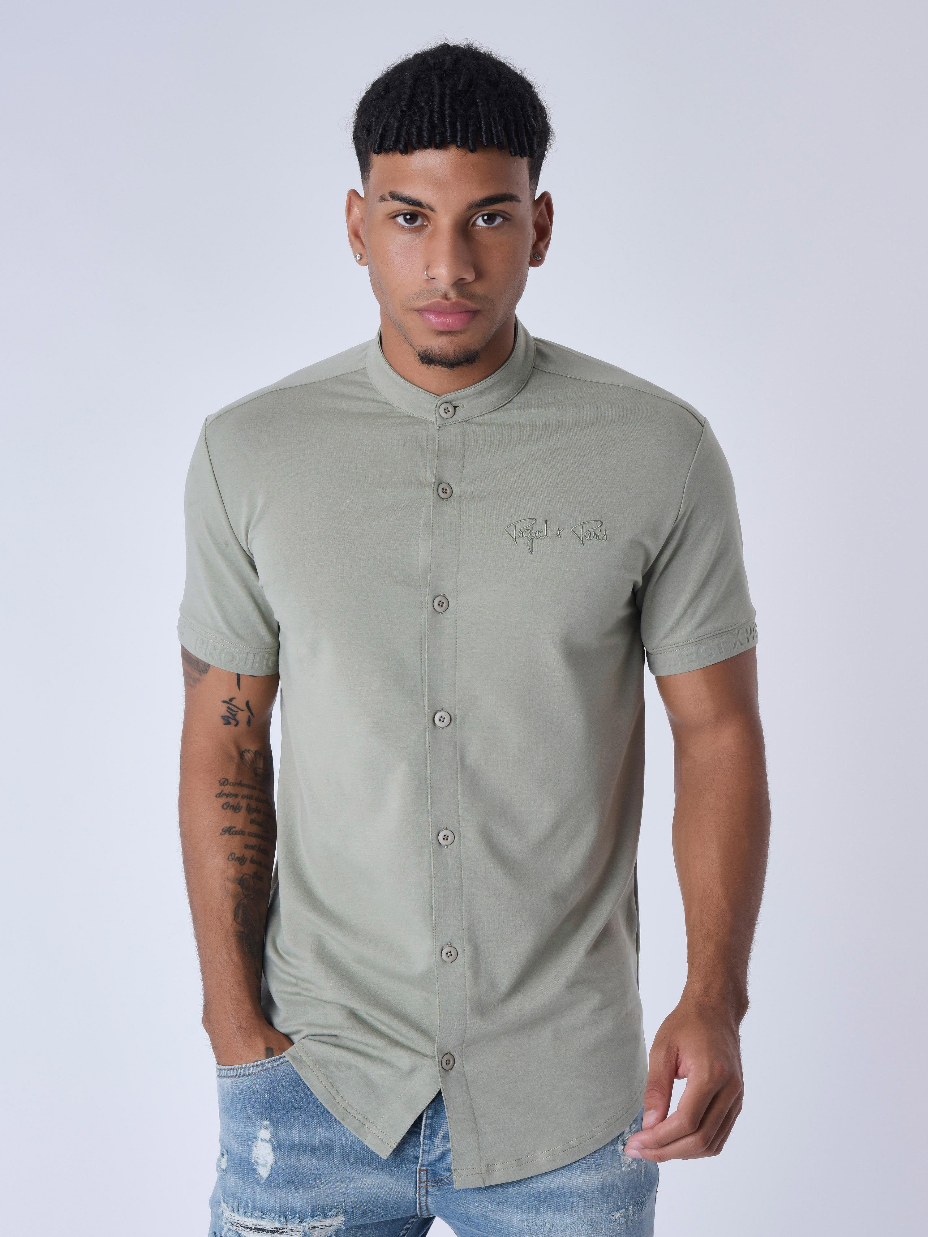 Short Sleeve Mao Collar Shirt-2