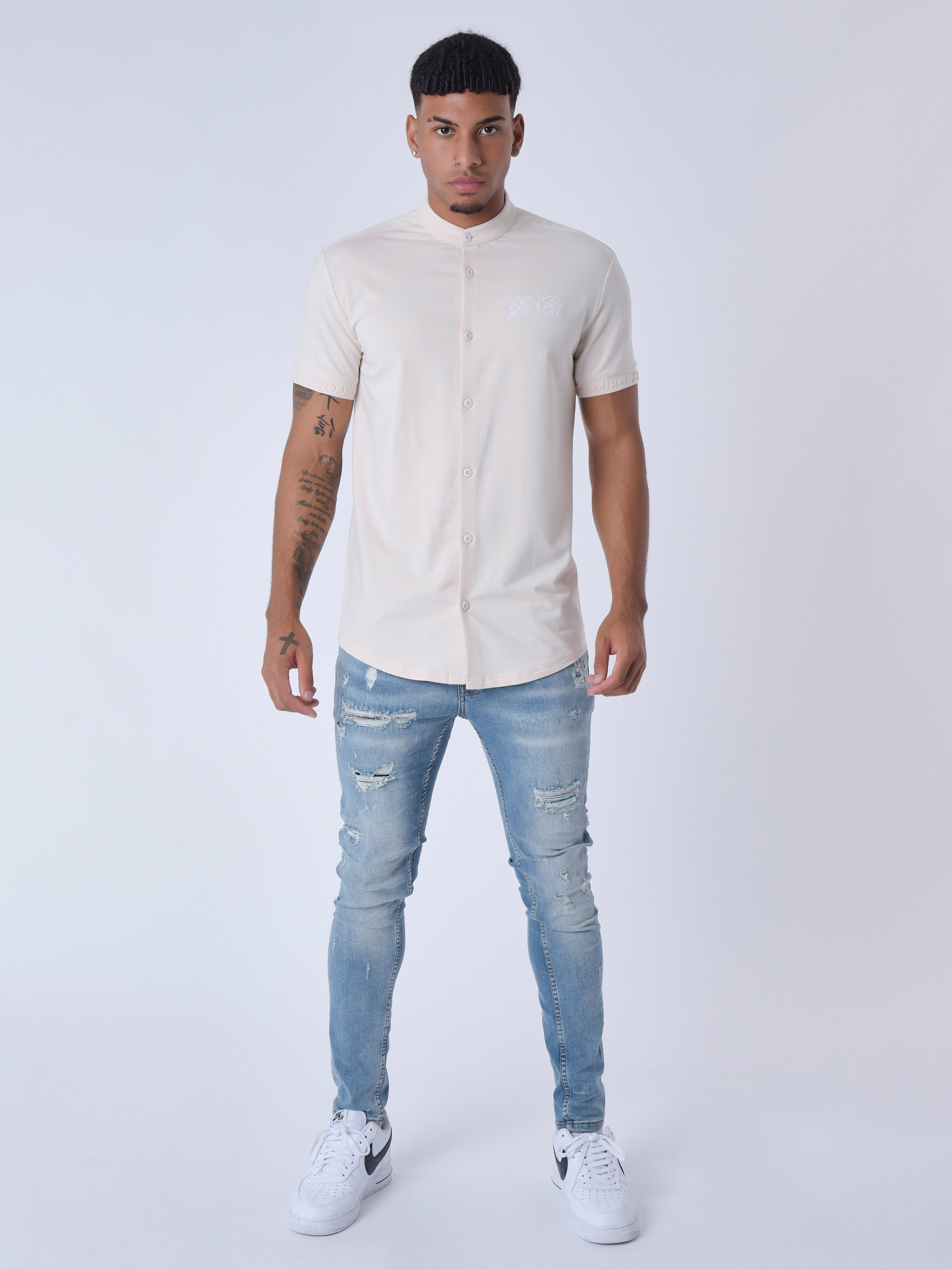 Short Sleeve Mao Collar Shirt-3