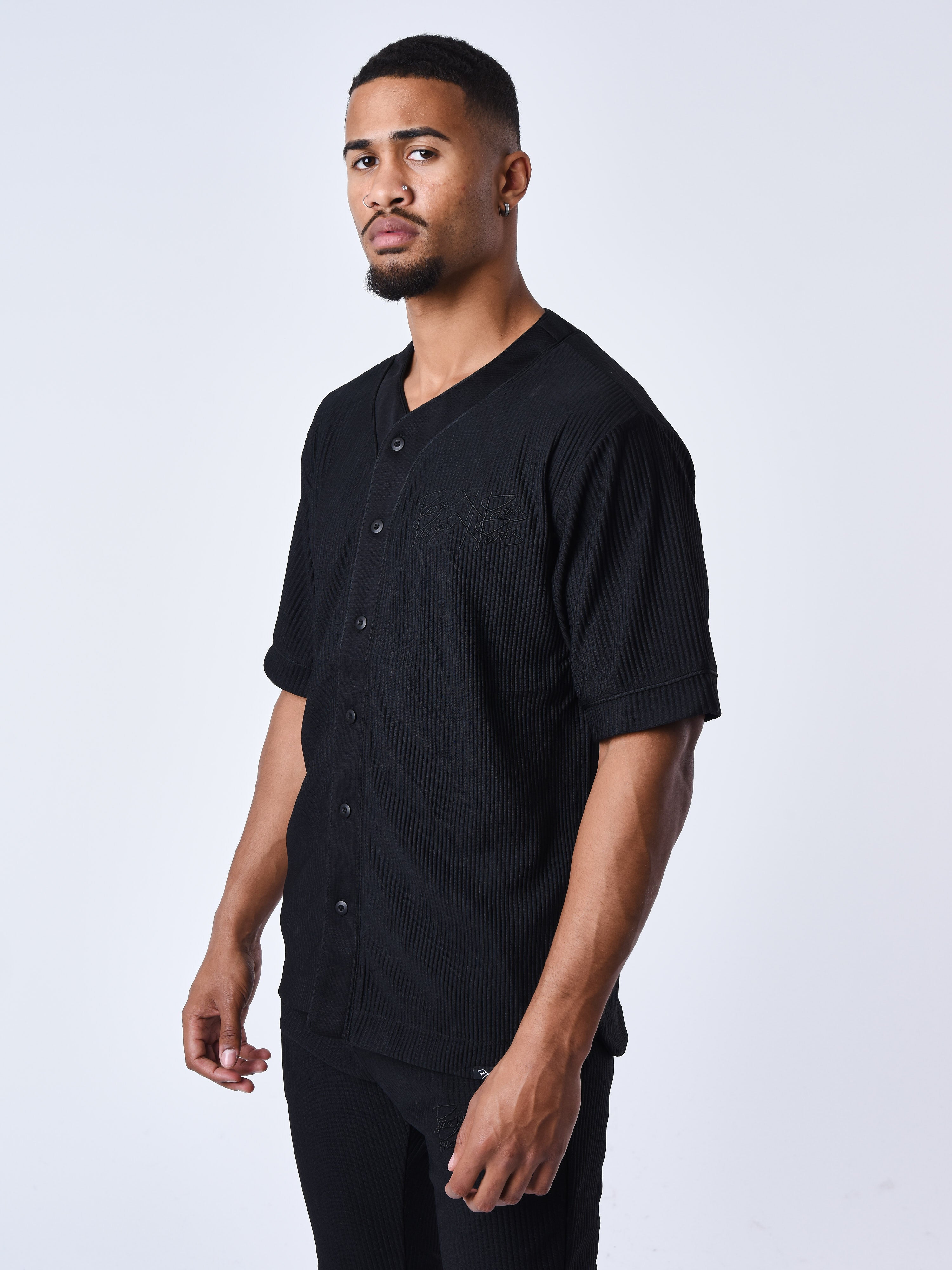 Baseball jersey style shirt in textured fabric-4