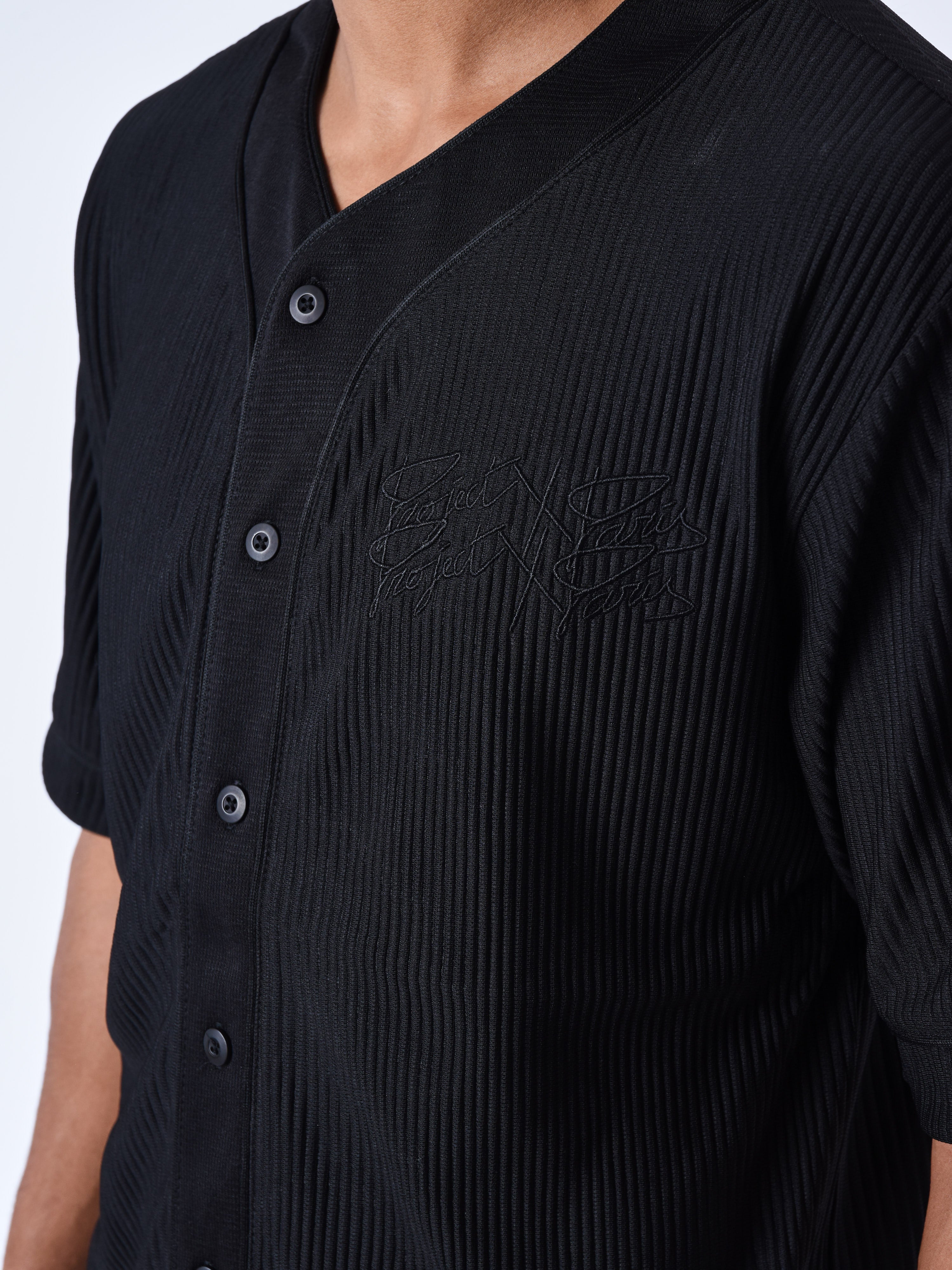 Baseball jersey style shirt in textured fabric-2