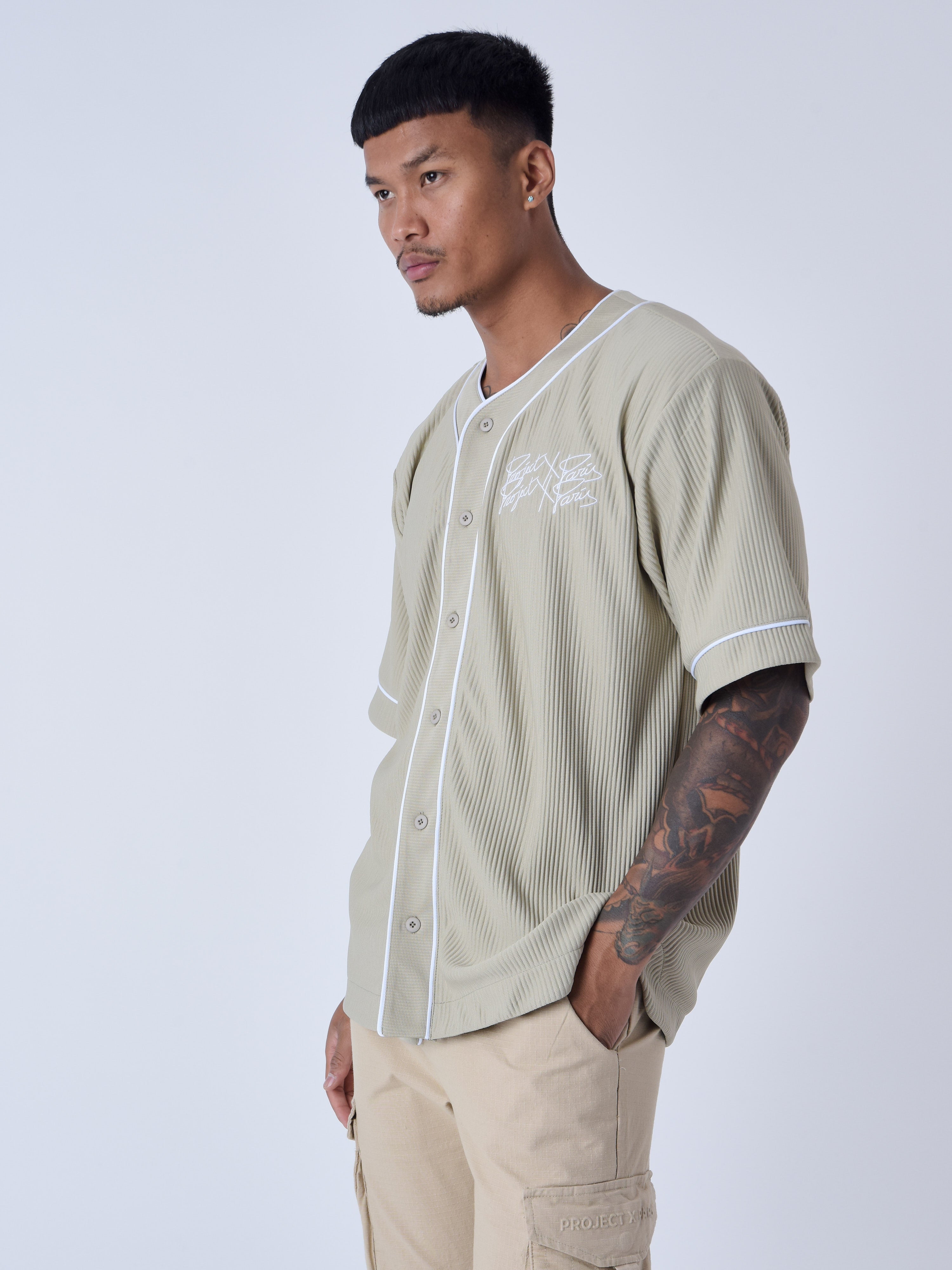Chemise style Maillot de baseball en matière texturé-4