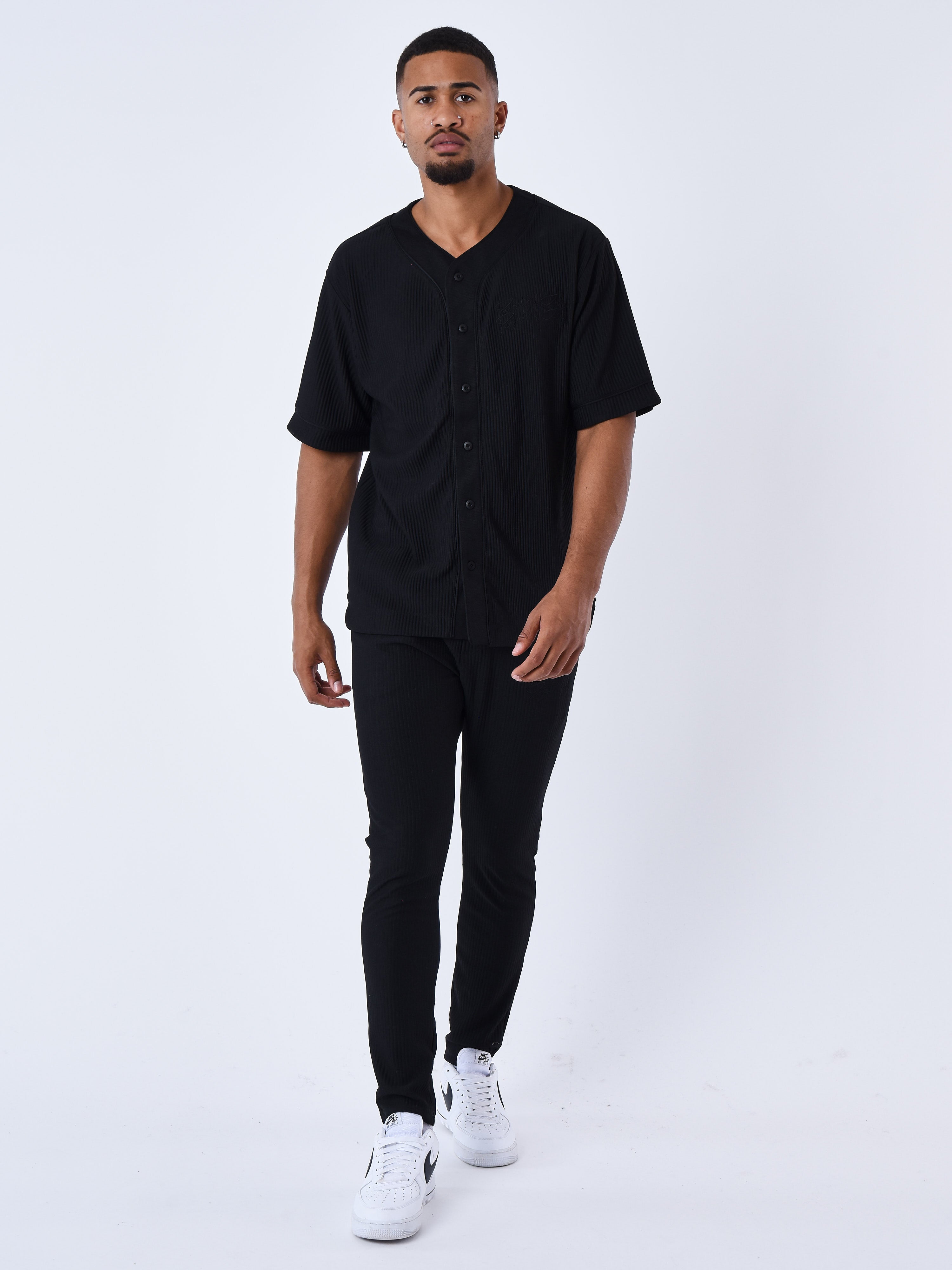 Baseball jersey style shirt in textured fabric-6