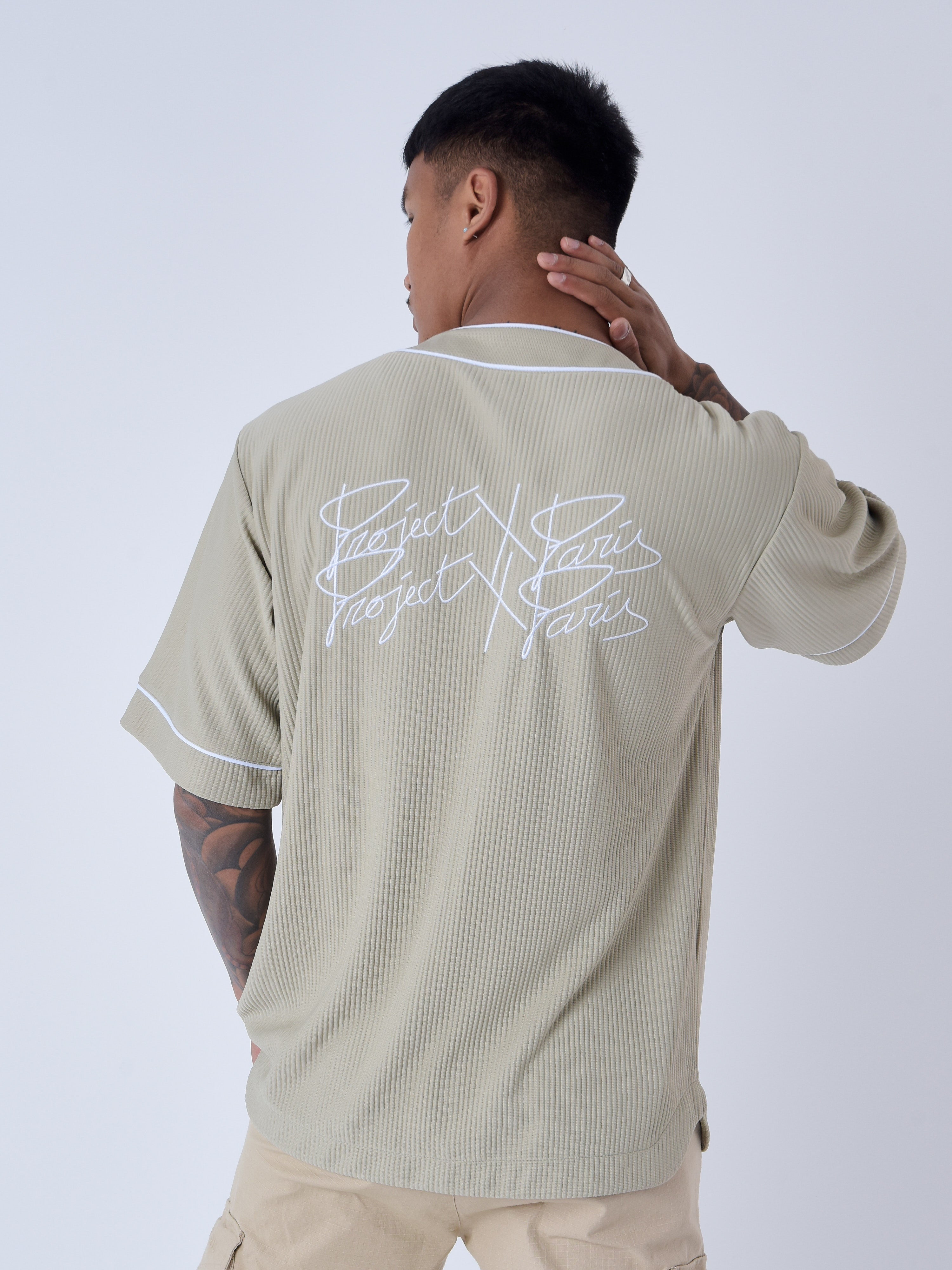 Chemise style Maillot de baseball en matière texturé-5