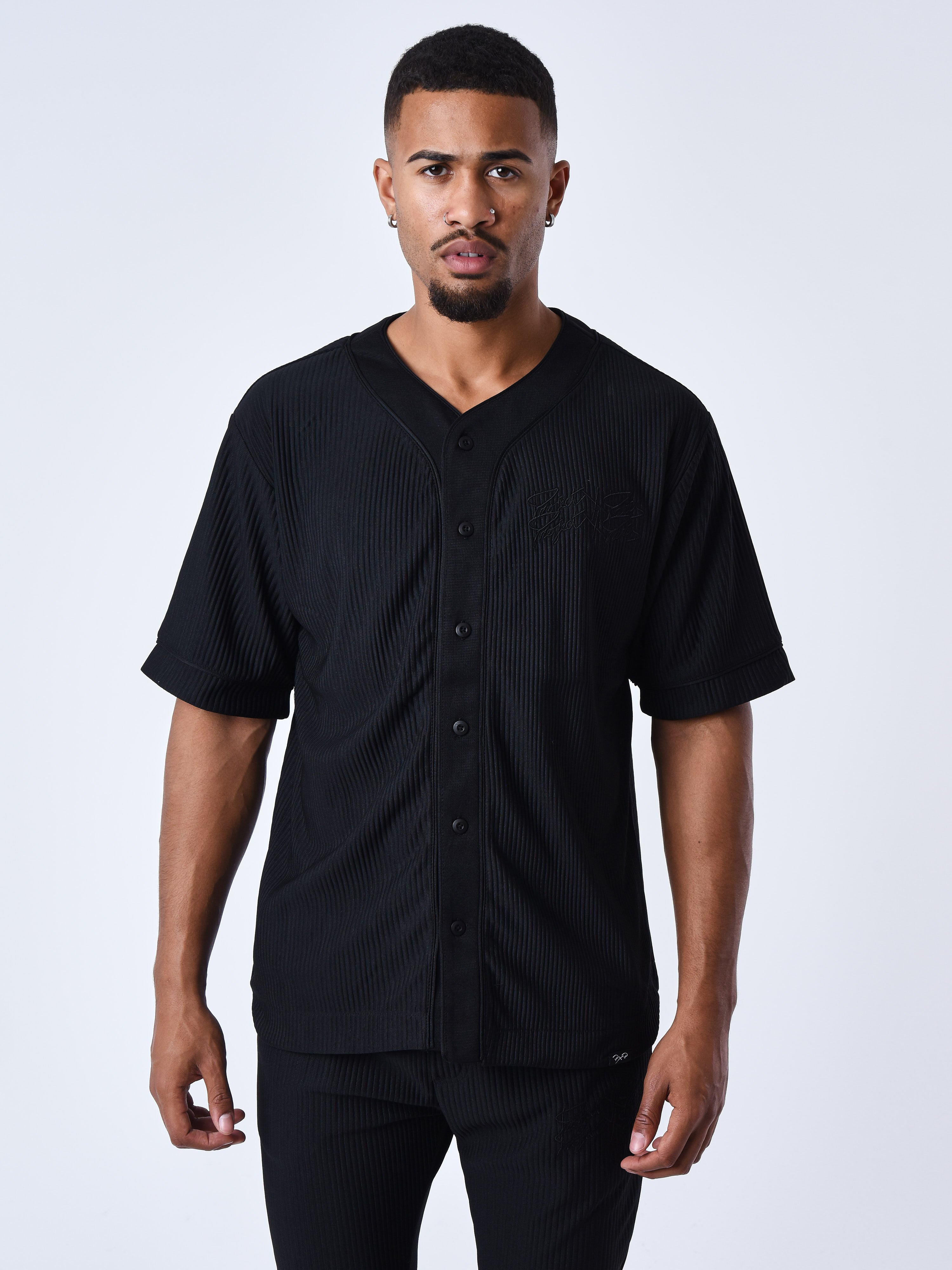 Baseball jersey style shirt in textured fabric-5