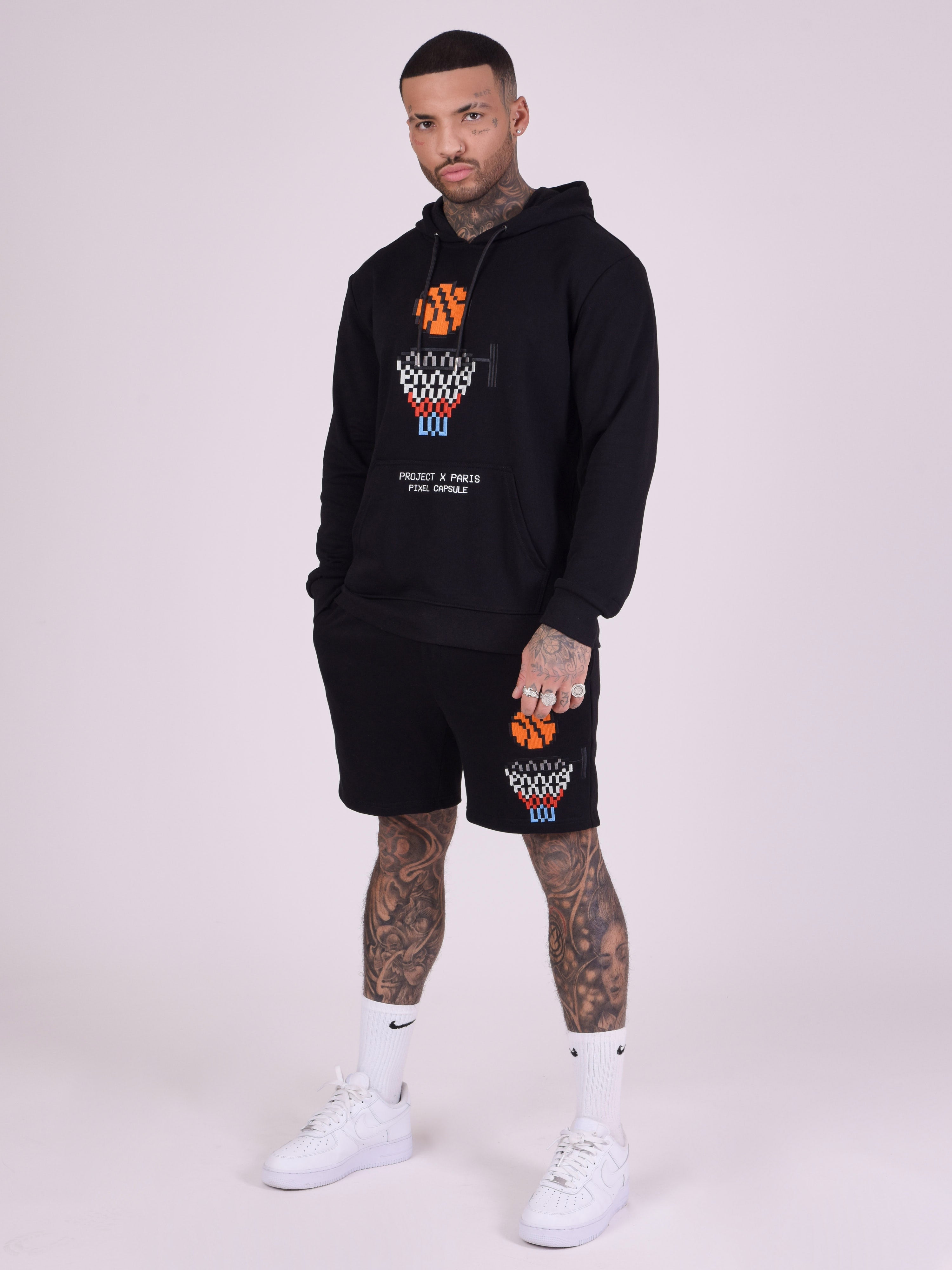 Pixel basketball hoop embroidery design Hoodie-2