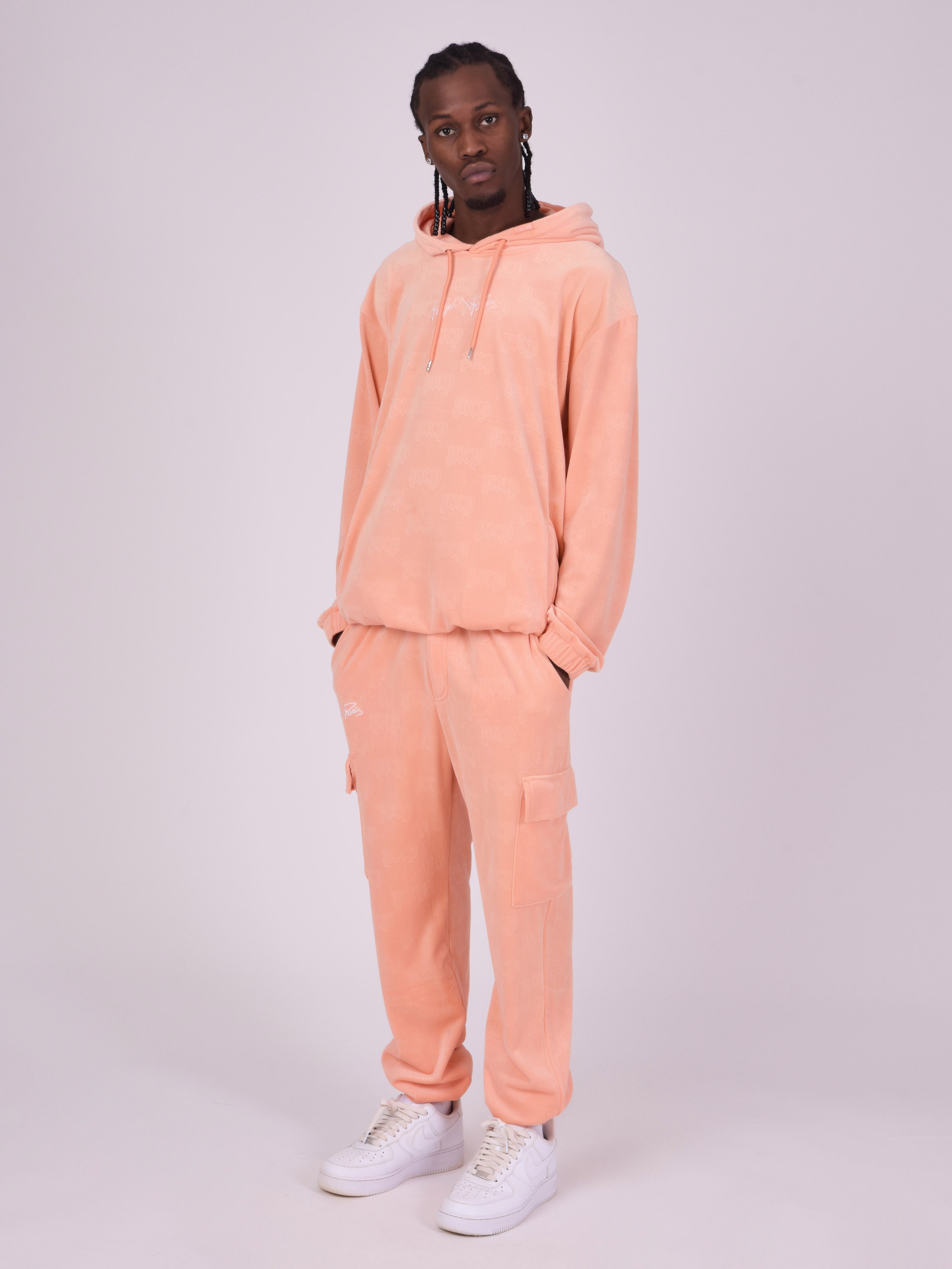 Hættetrøje i præget velour-3
