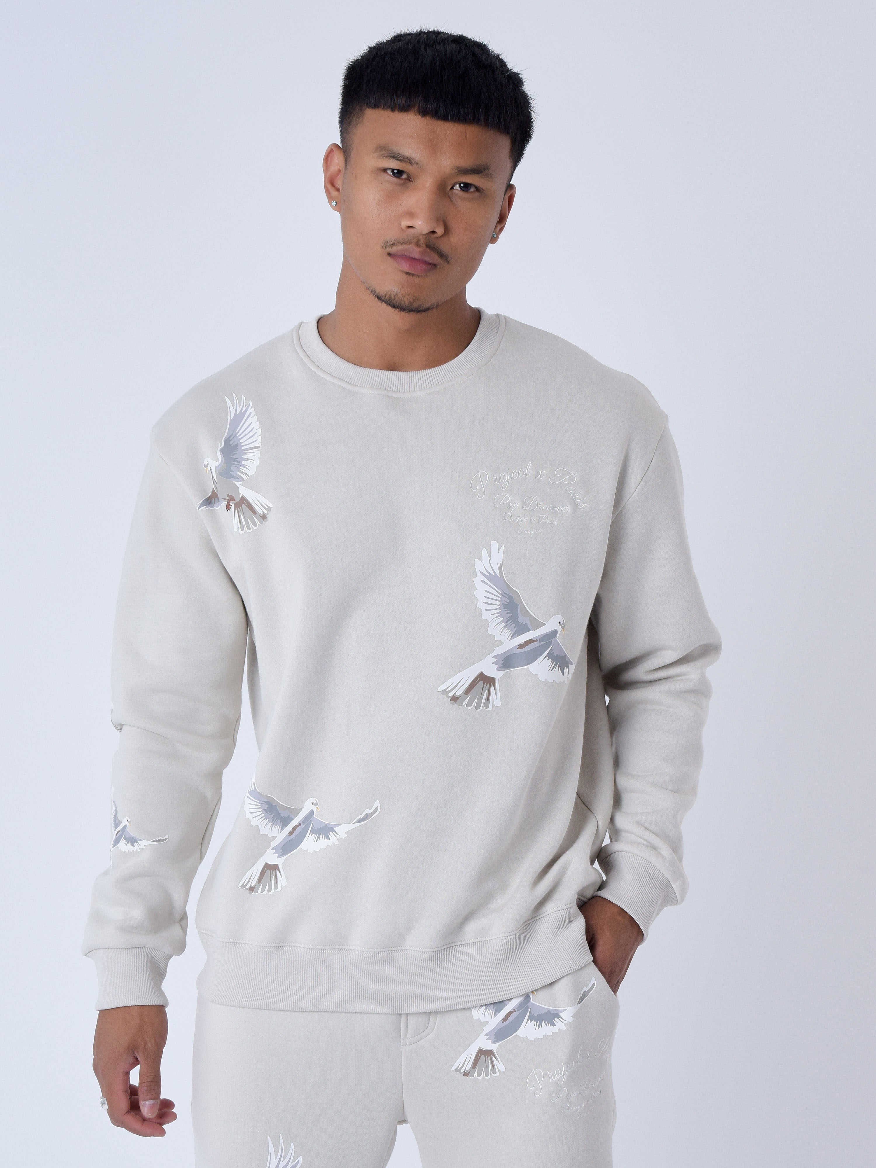 Sweatshirt loose à motif colombes-4