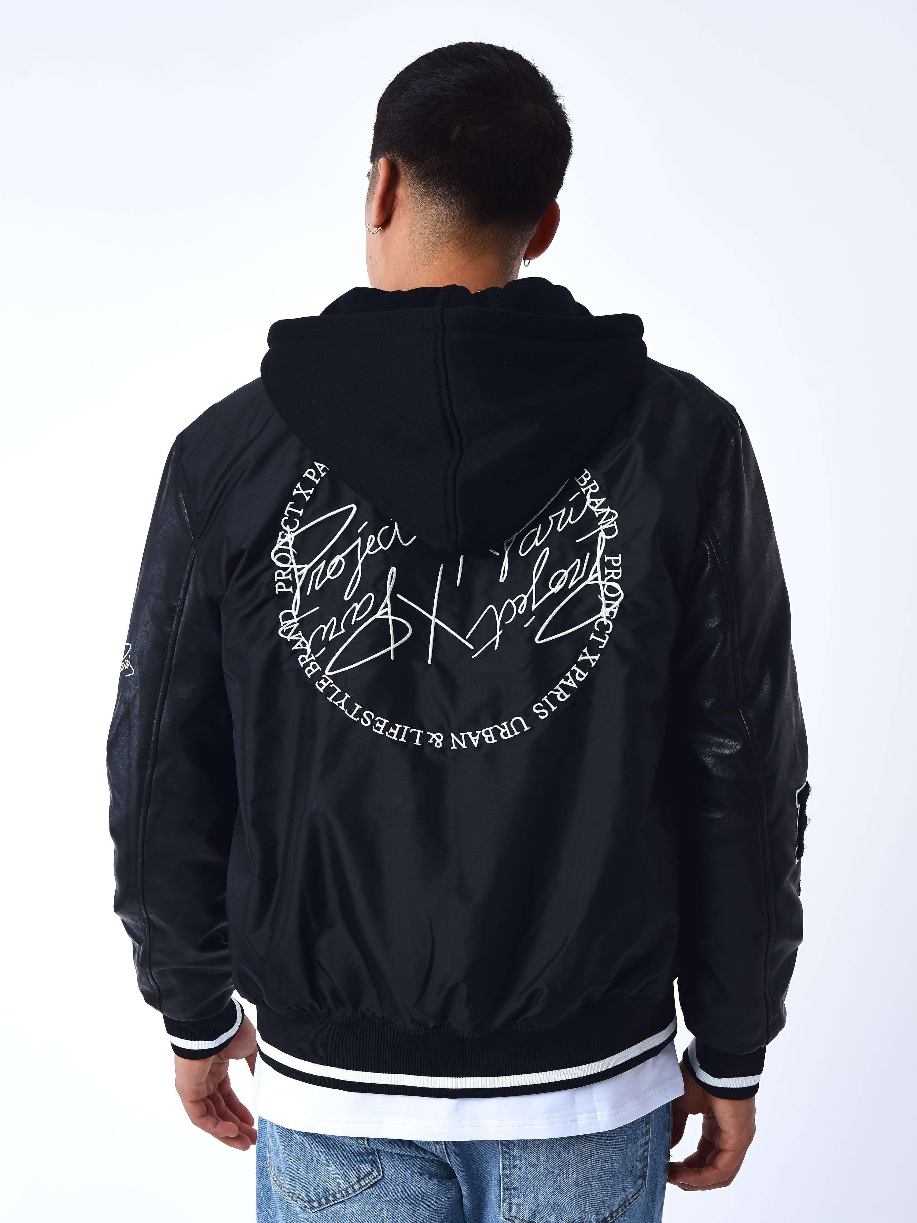 Oversized varsity-style jacket with embroidered patches – PXP