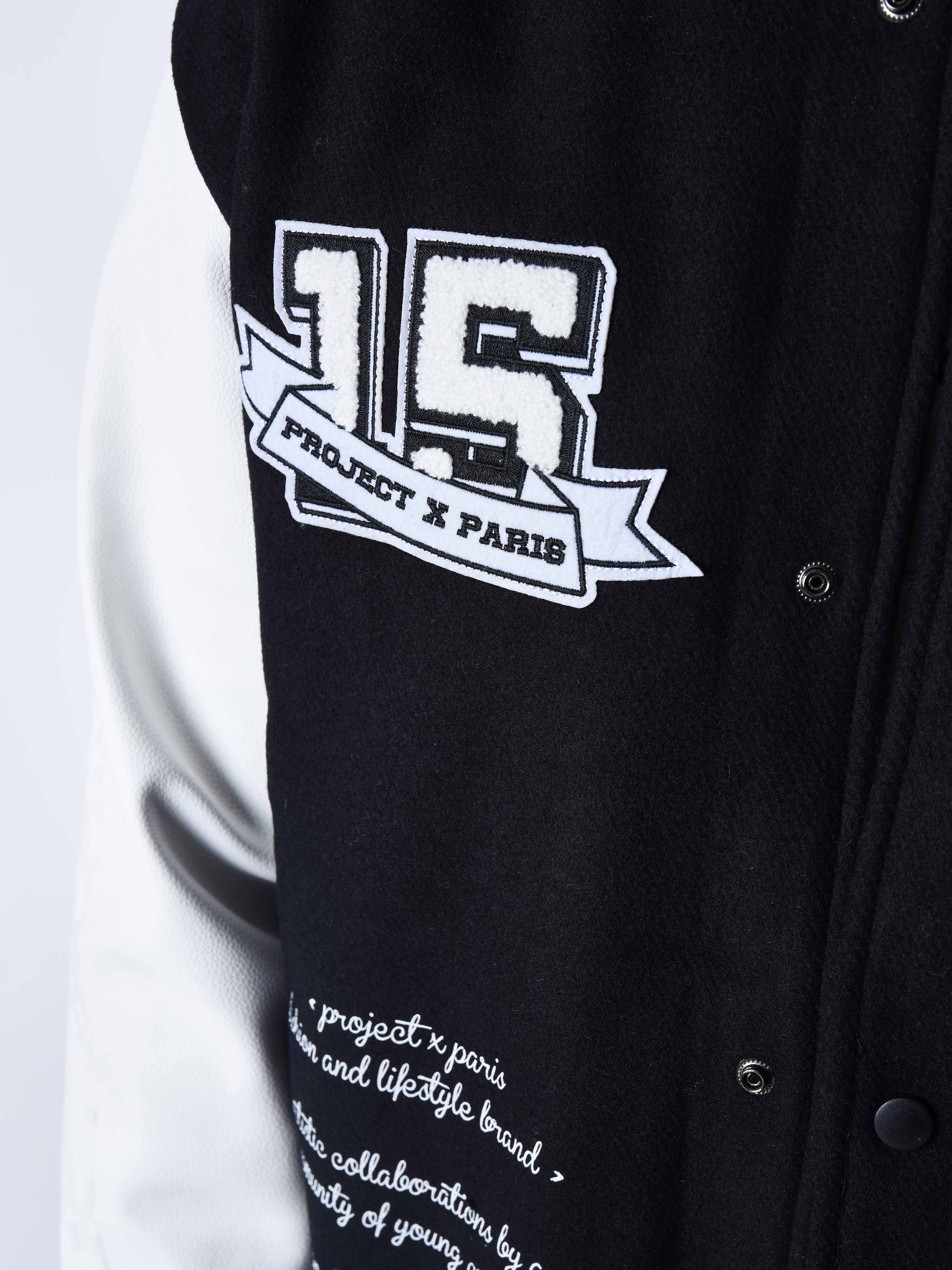 Oversized universitaire stijl jas met geborduurde badges-6