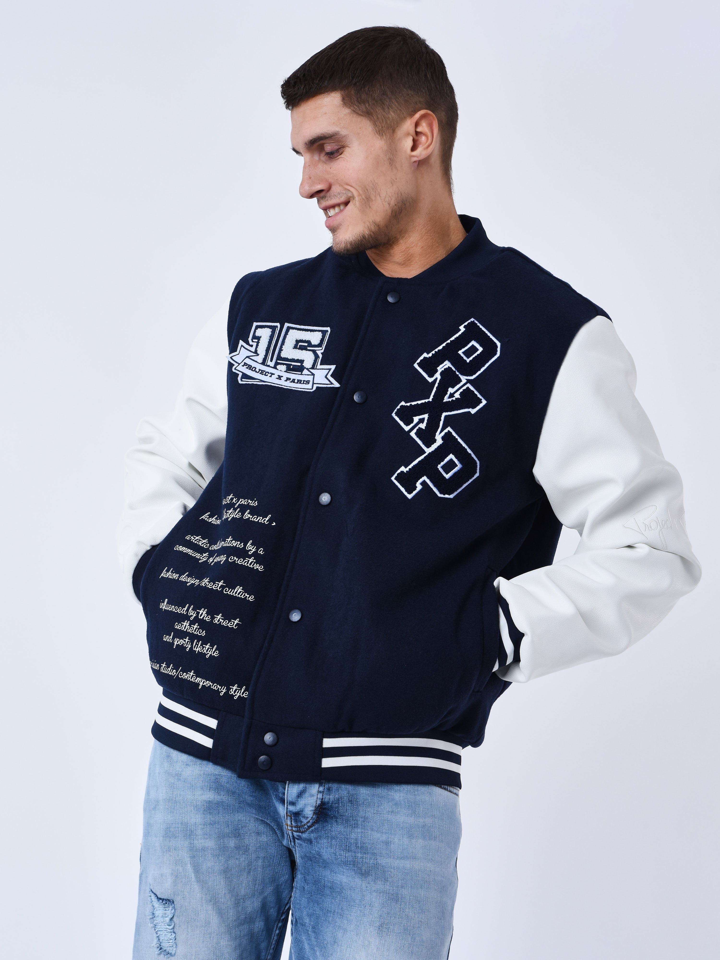 Veste oversize style universitaire avec écusson brodés-1