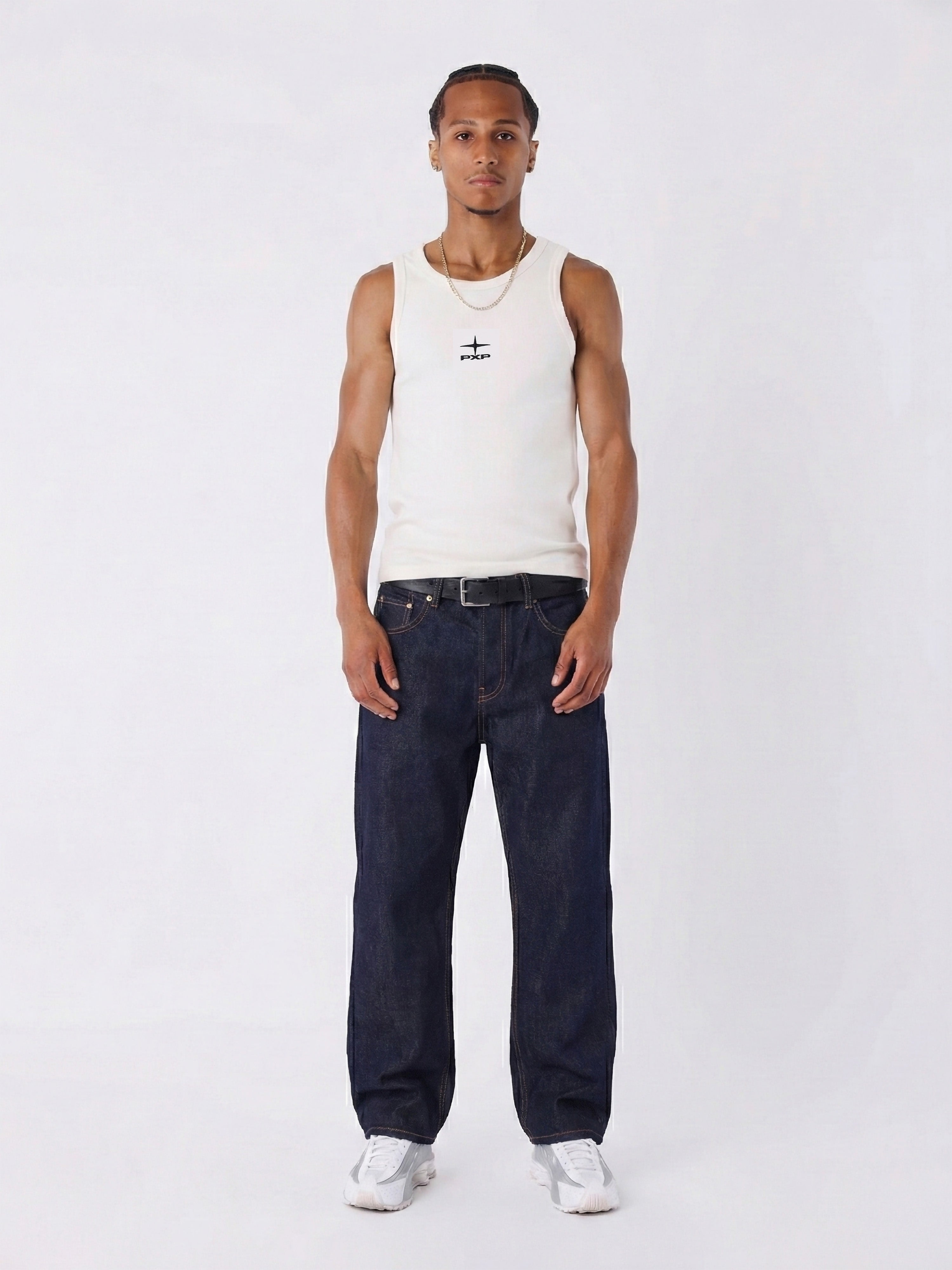 Jeans dritti in denim blu scuro-1
