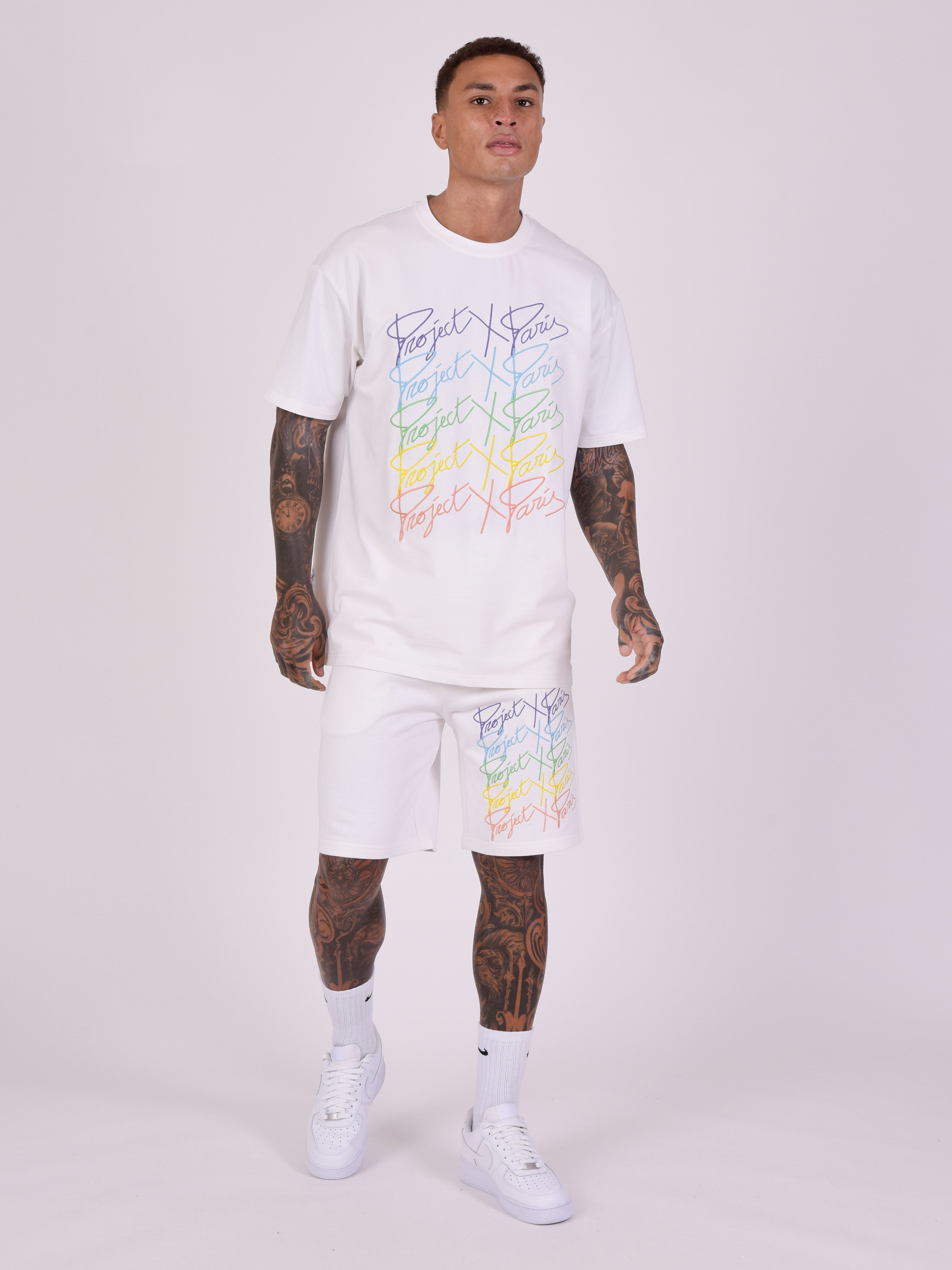 Oversize rainbow logos shorts-3